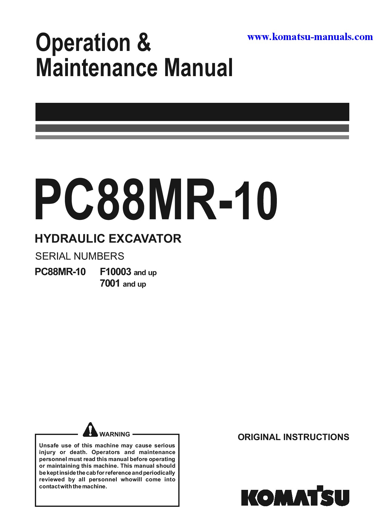 Komatsu pc88mr-10(ita) operation and maintenance manuals excavators crawler download Komatsu pc88mr-10(ita) operation and maintenance manuals excavators crawler download