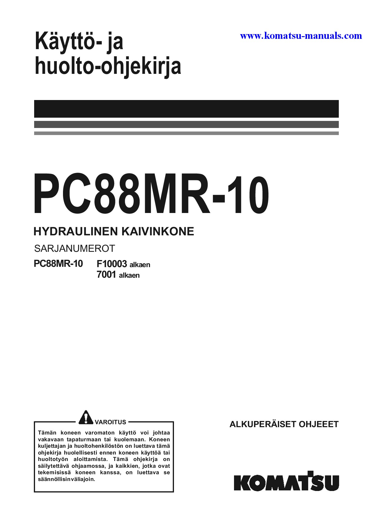 Komatsu pc88mr-10(ita) operation and maintenance manuals excavators crawler download Komatsu pc88mr-10(ita) operation and maintenance manuals excavators crawler download