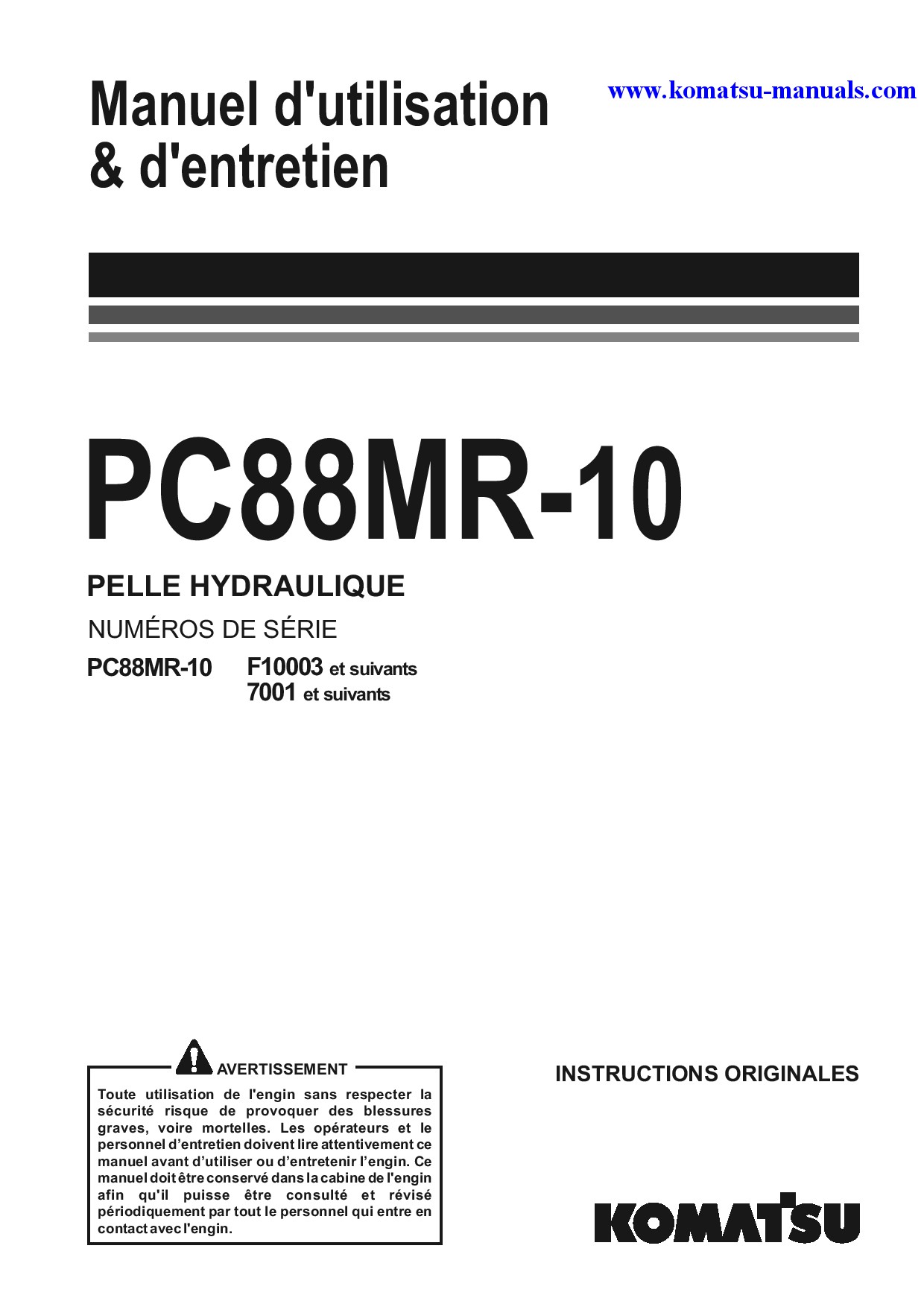Komatsu pc88mr-10(ita) operation and maintenance manuals excavators crawler download Komatsu pc88mr-10(ita) operation and maintenance manuals excavators crawler download