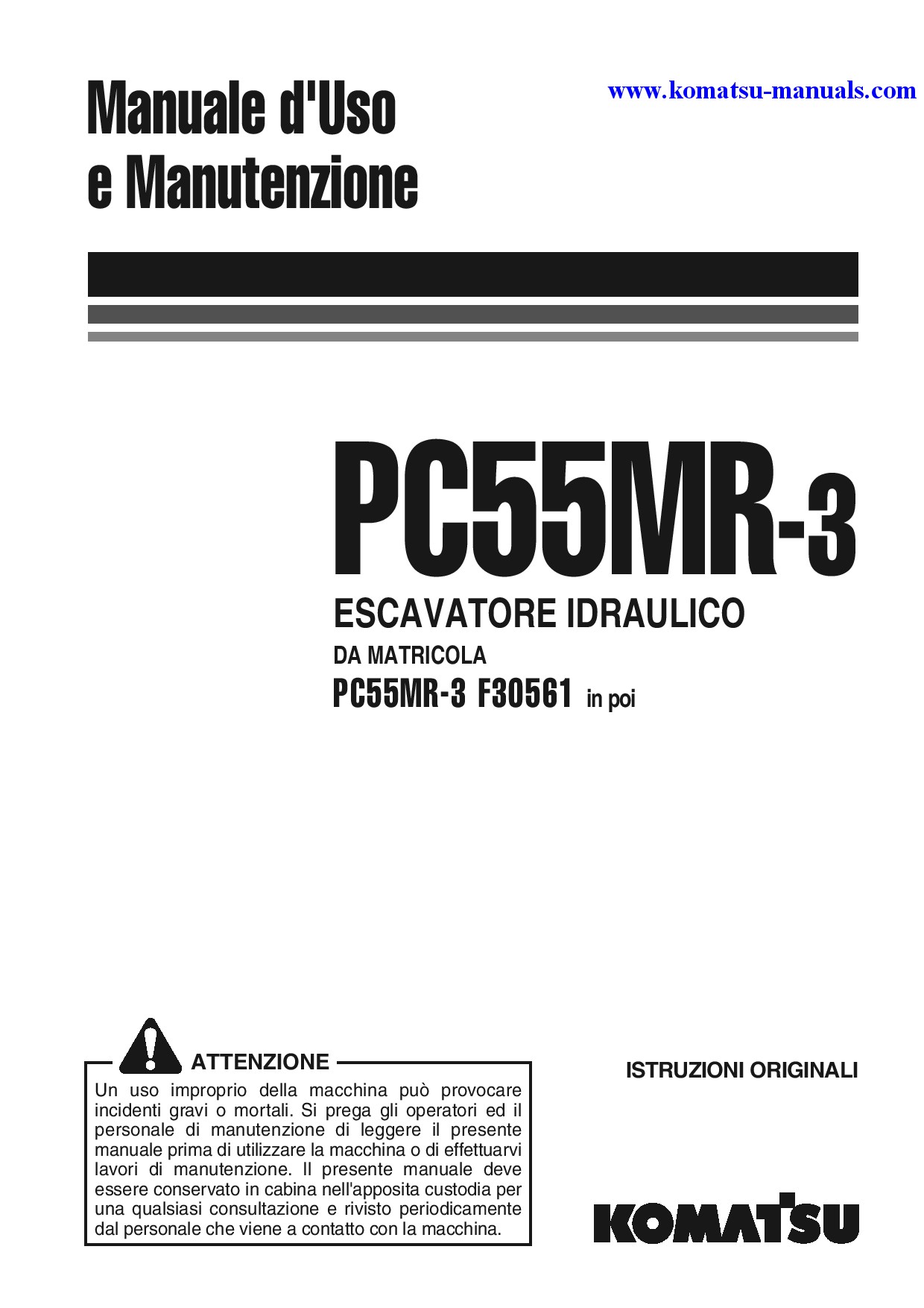 Komatsu pc55mr-3(ita) operation and maintenance manuals excavators crawler download Komatsu pc55mr-3(ita) operation and maintenance manuals excavators crawler download