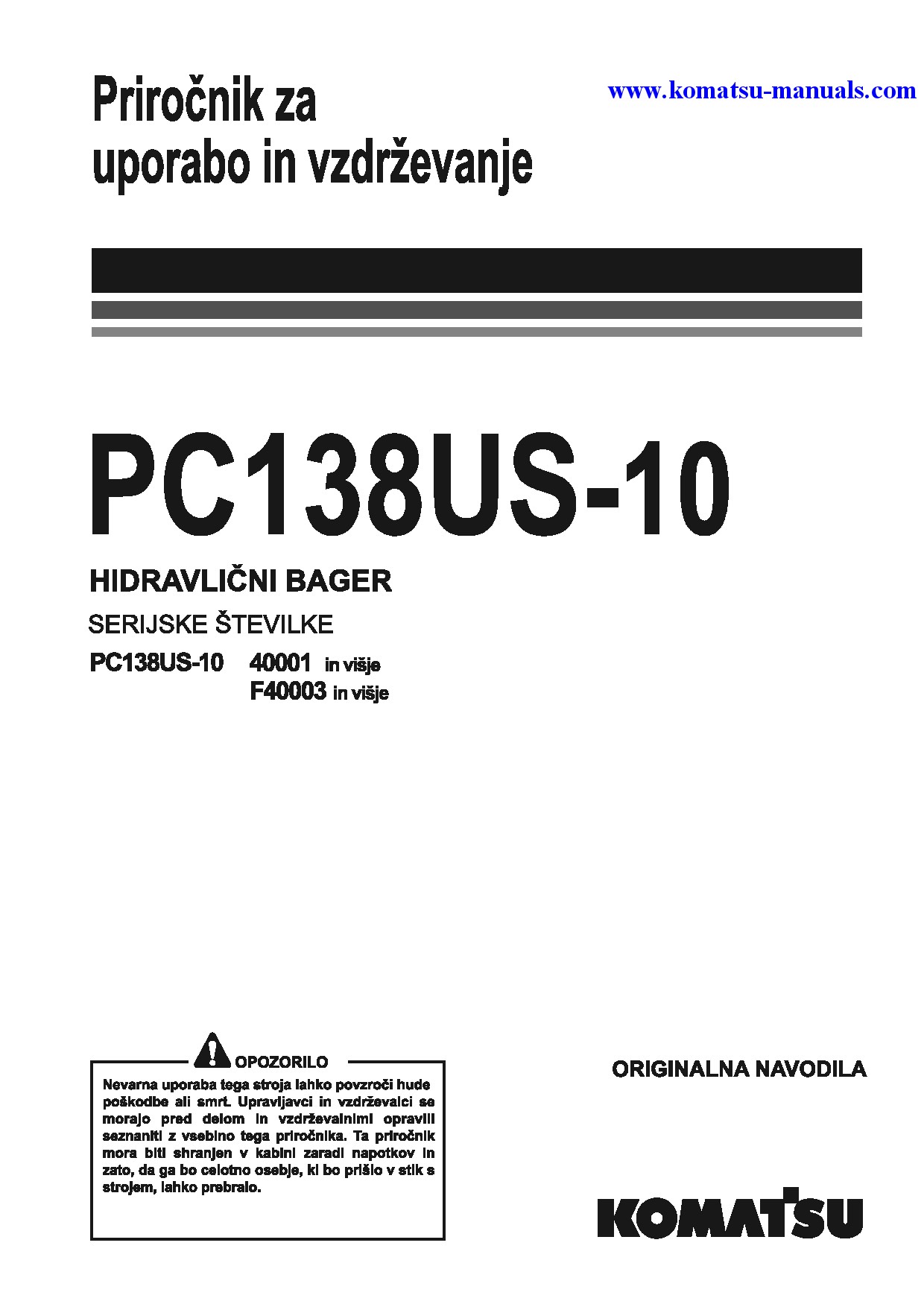 Komatsu pc138us-10(ita) operation and maintenance manuals excavators crawler download Komatsu pc138us-10(ita) operation and maintenance manuals excavators crawler download