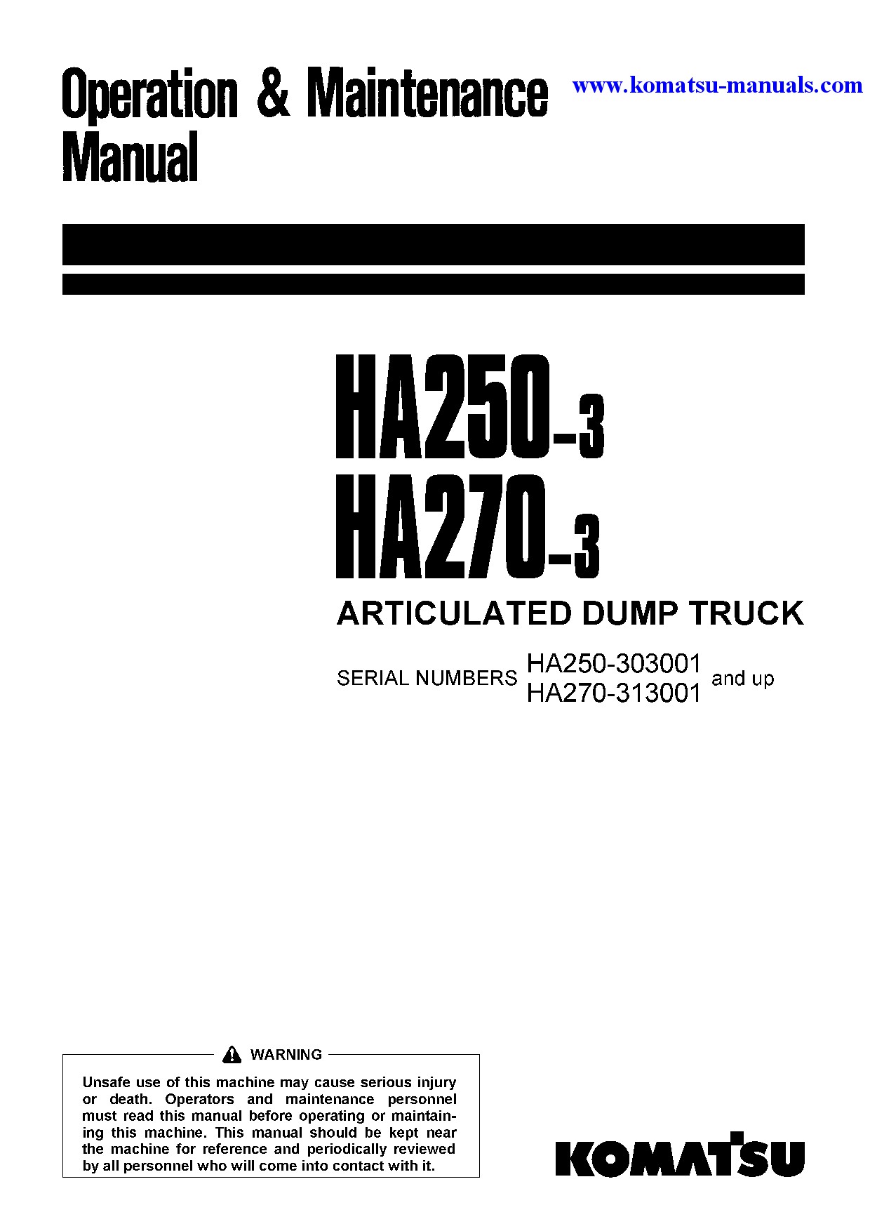 Komatsu ha270-3(jpn) operation and maintenance manuals dumptrucks articulated download Komatsu ha270-3(jpn) operation and maintenance manuals dumptrucks articulated download