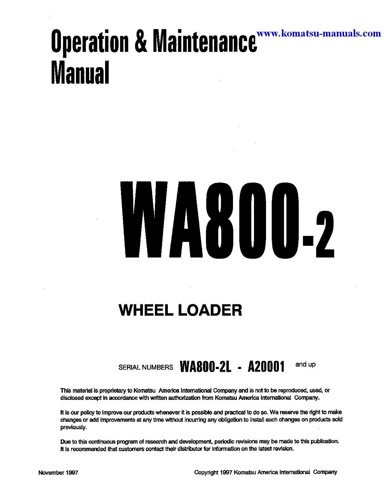 Komatsu wa800-2(usa)-l operation and maintenance manuals wheel loaders download Komatsu wa800-2(usa)-l operation and maintenance manuals wheel loaders download