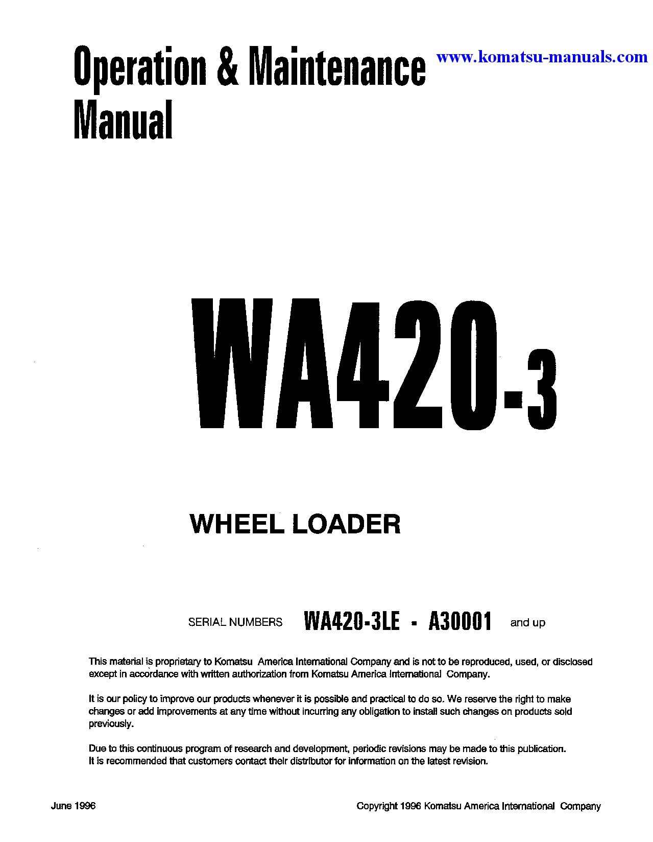Komatsu wa420-3(usa)-l operation and maintenance manuals wheel loaders download Komatsu wa420-3(usa)-l operation and maintenance manuals wheel loaders download
