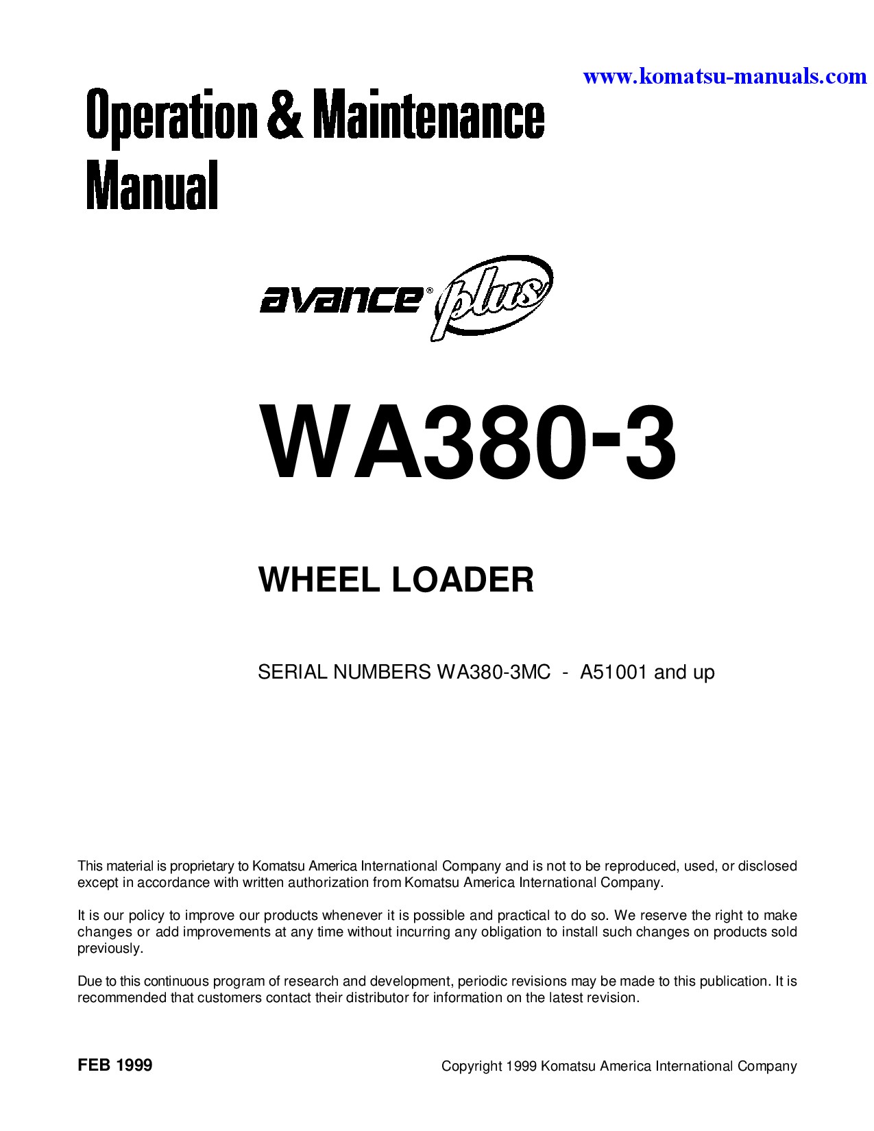 Komatsu wa380-3(usa)-mc operation and maintenance manuals wheel loaders download Komatsu wa380-3(usa)-mc operation and maintenance manuals wheel loaders download