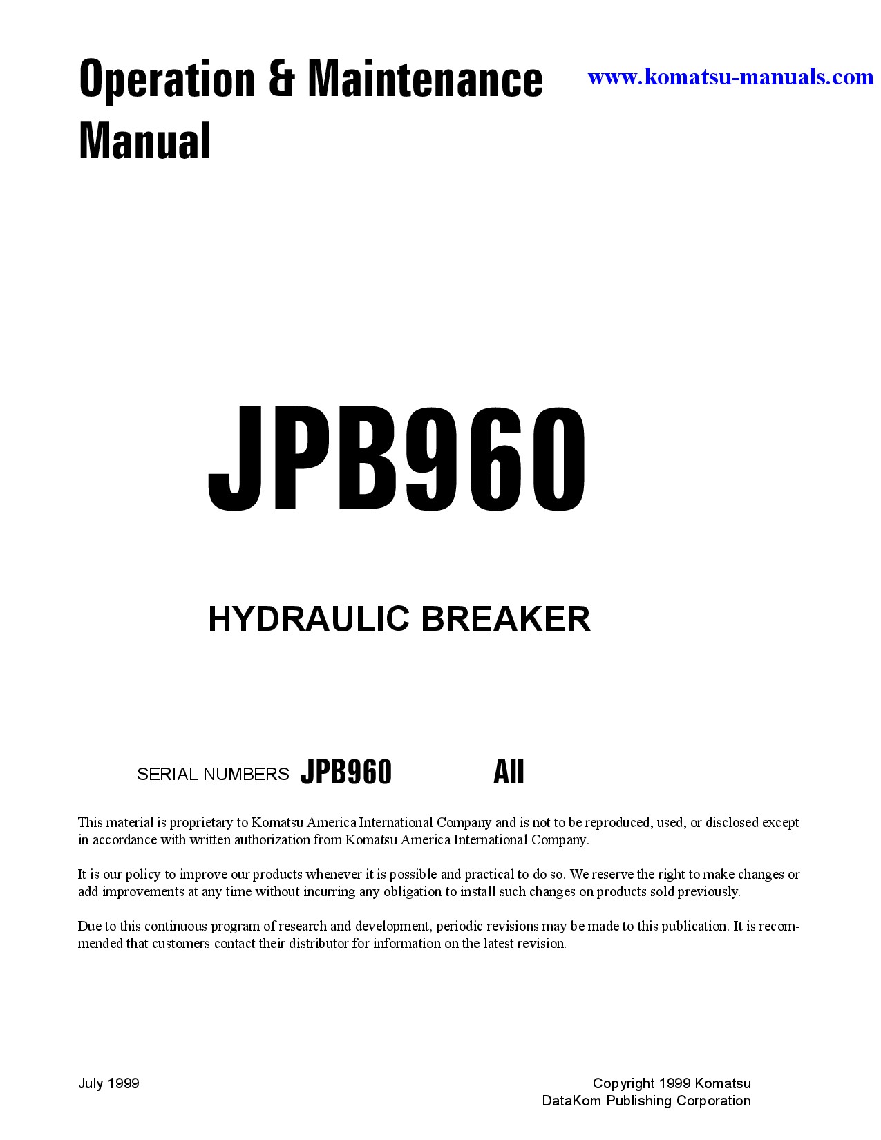 Komatsu jpb960(usa) operation and maintenance manuals excavators crawler download Komatsu jpb960(usa) operation and maintenance manuals excavators crawler download