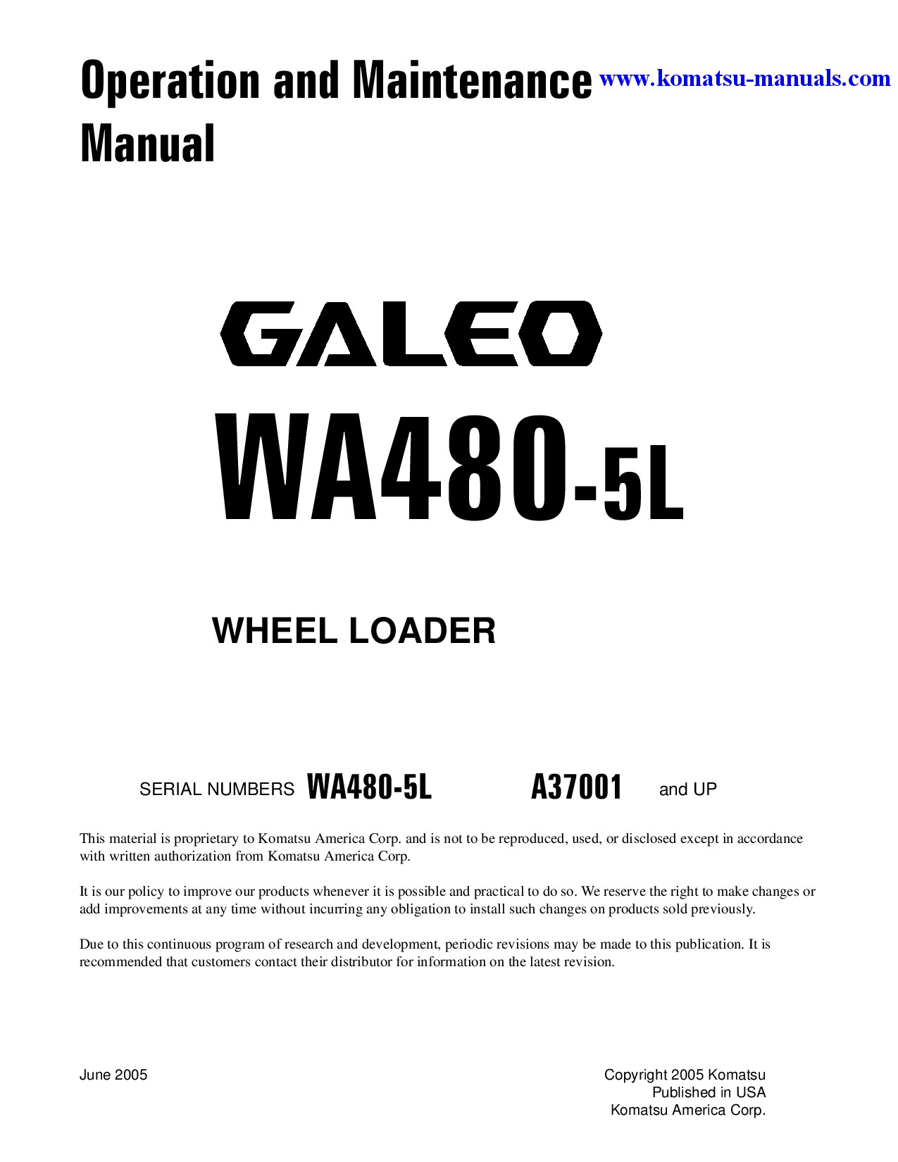 Komatsu wa480-5(usa)-l operation and maintenance manuals wheel loaders download Komatsu wa480-5(usa)-l operation and maintenance manuals wheel loaders download