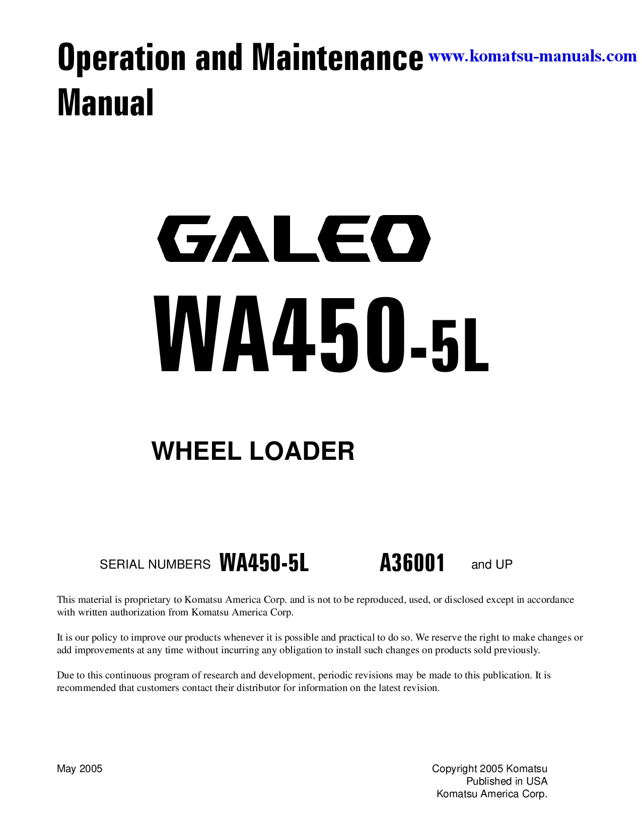 Komatsu wa450-5(usa)-l operation and maintenance manuals wheel loaders download Komatsu wa450-5(usa)-l operation and maintenance manuals wheel loaders download