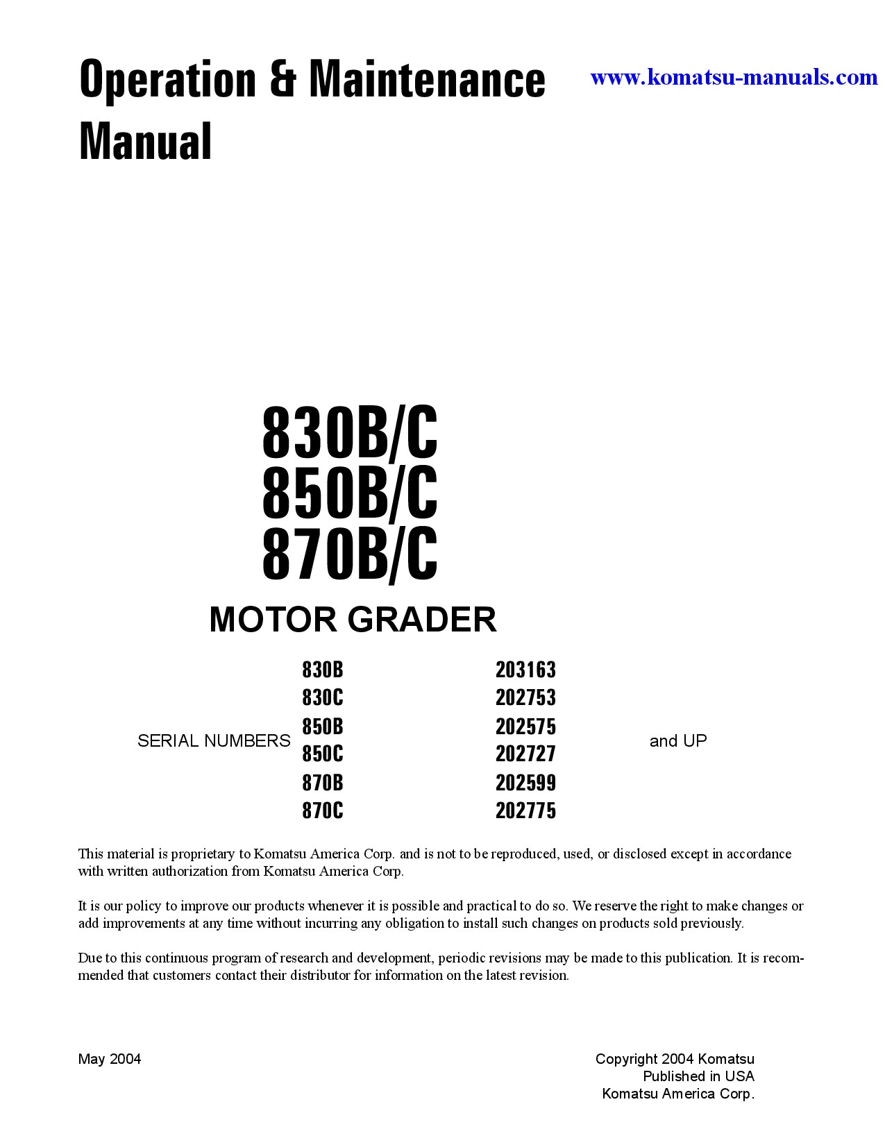 Komatsu 850b operation and maintenance manuals motor graders download Komatsu 850b operation and maintenance manuals motor graders download