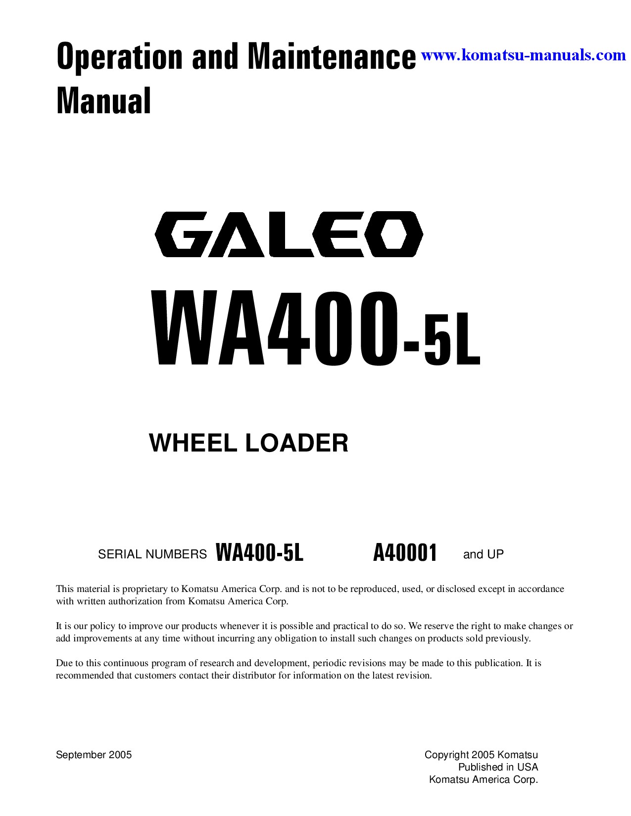 Komatsu wa400-5(usa)-l operation and maintenance manuals wheel loaders download Komatsu wa400-5(usa)-l operation and maintenance manuals wheel loaders download