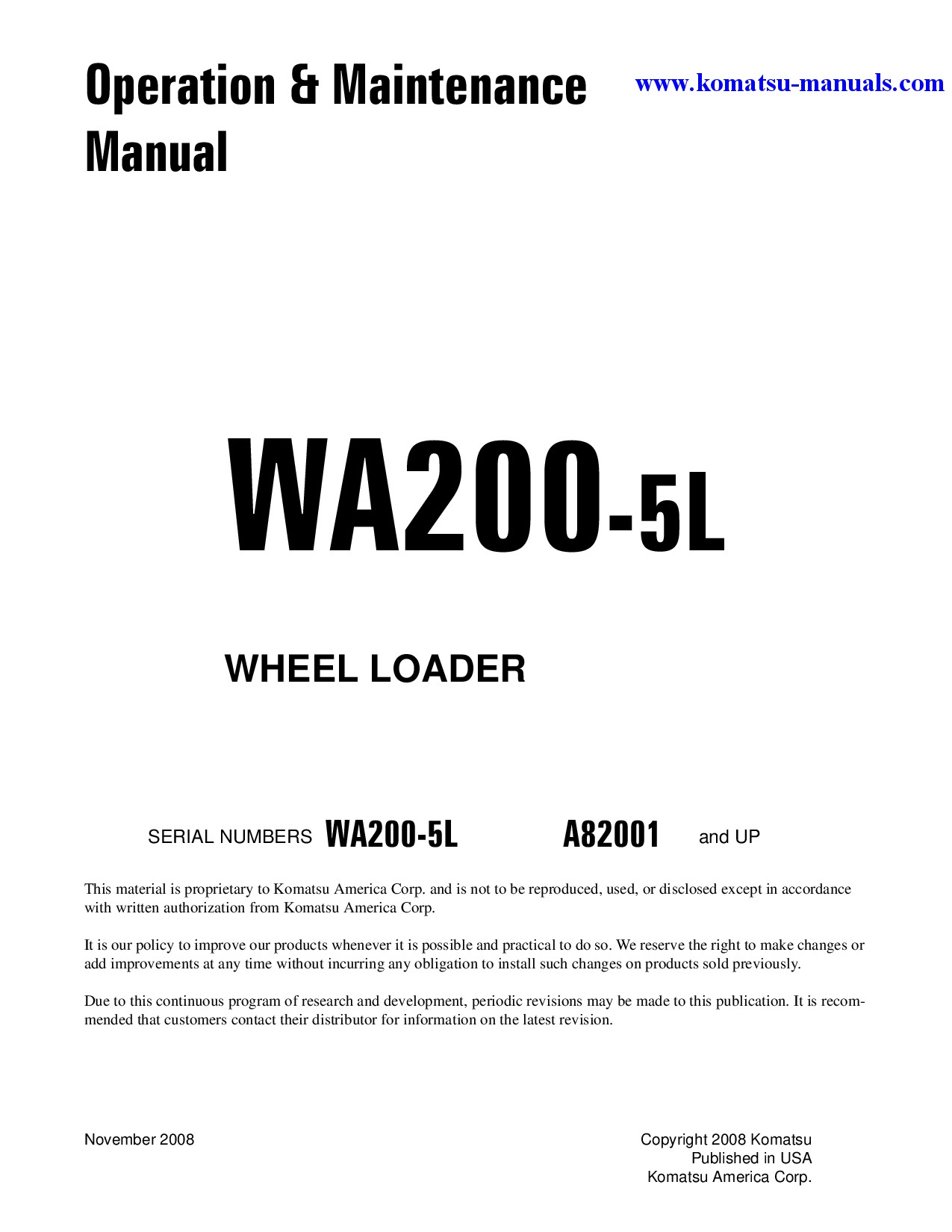 Komatsu wa200-5(usa)-l operation and maintenance manuals wheel loaders download Komatsu wa200-5(usa)-l operation and maintenance manuals wheel loaders download