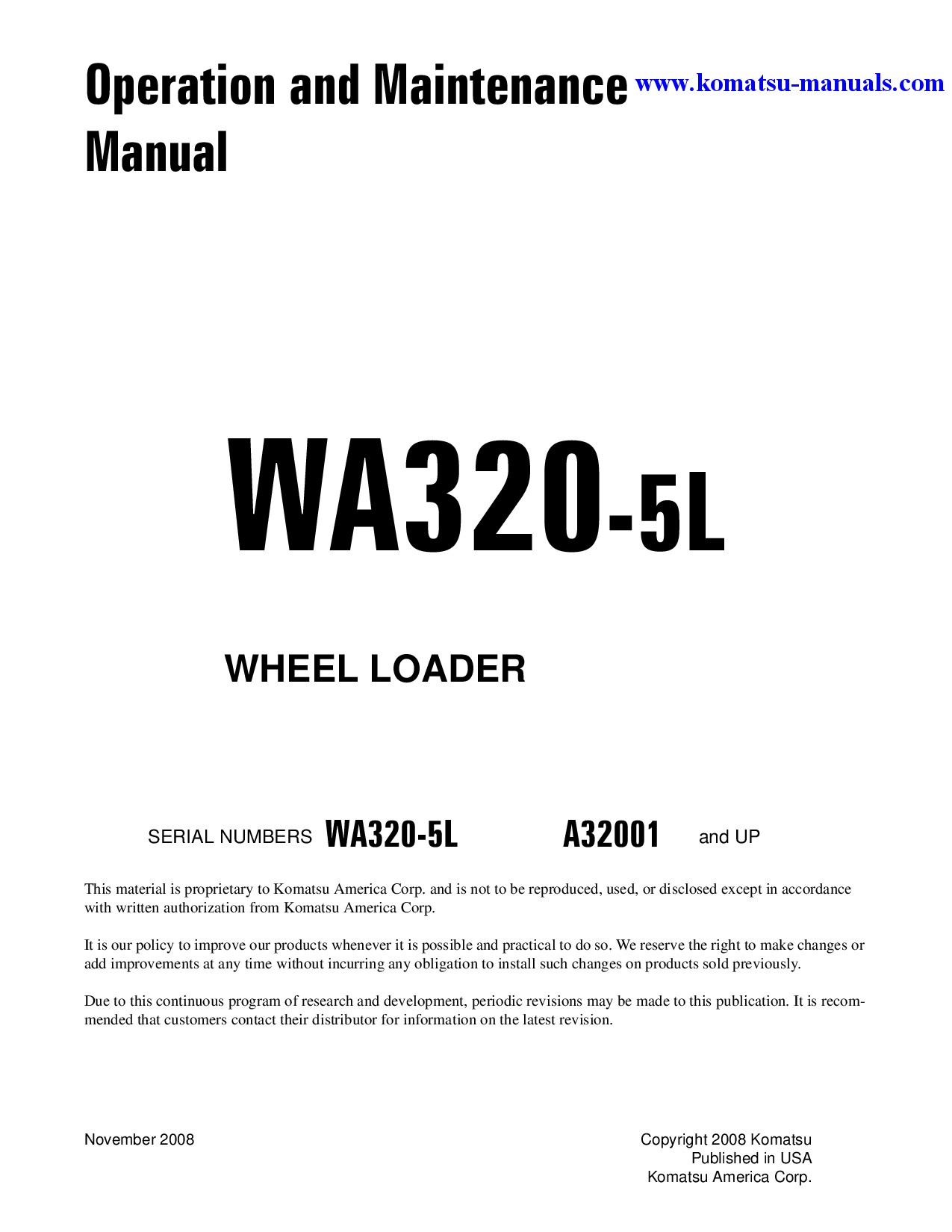 Komatsu wa320-5(usa)-l operation and maintenance manuals wheel loaders download Komatsu wa320-5(usa)-l operation and maintenance manuals wheel loaders download
