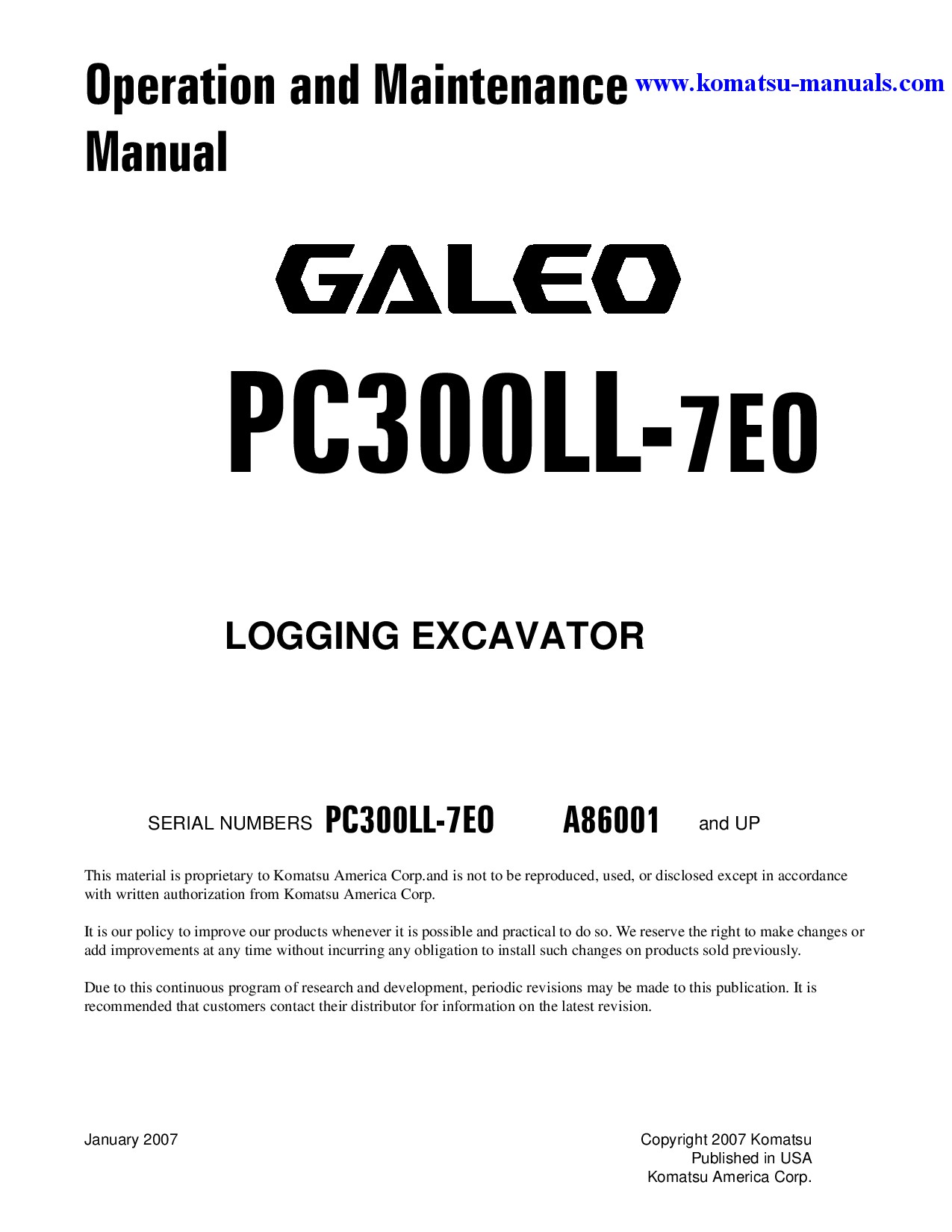 Komatsu pc300ll-7(usa)-tier 3 operation and maintenance manuals excavators crawler download Komatsu pc300ll-7(usa)-tier 3 operation and maintenance manuals excavators crawler download