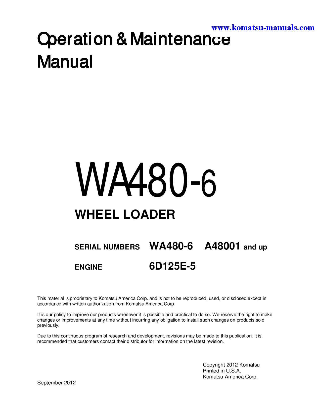 Komatsu wa480-6(usa) operation and maintenance manuals wheel loaders download Komatsu wa480-6(usa) operation and maintenance manuals wheel loaders download