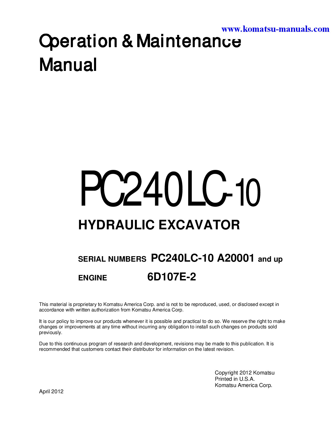 Komatsu pc240lc-10(usa) operation and maintenance manuals excavators crawler download Komatsu pc240lc-10(usa) operation and maintenance manuals excavators crawler download
