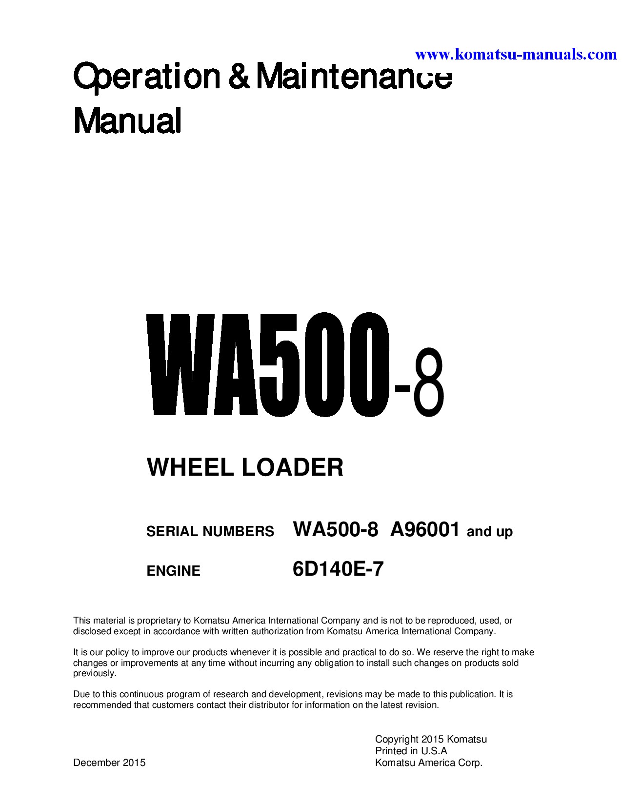 Komatsu wa500-8(usa) operation and maintenance manuals wheel loaders download Komatsu wa500-8(usa) operation and maintenance manuals wheel loaders download