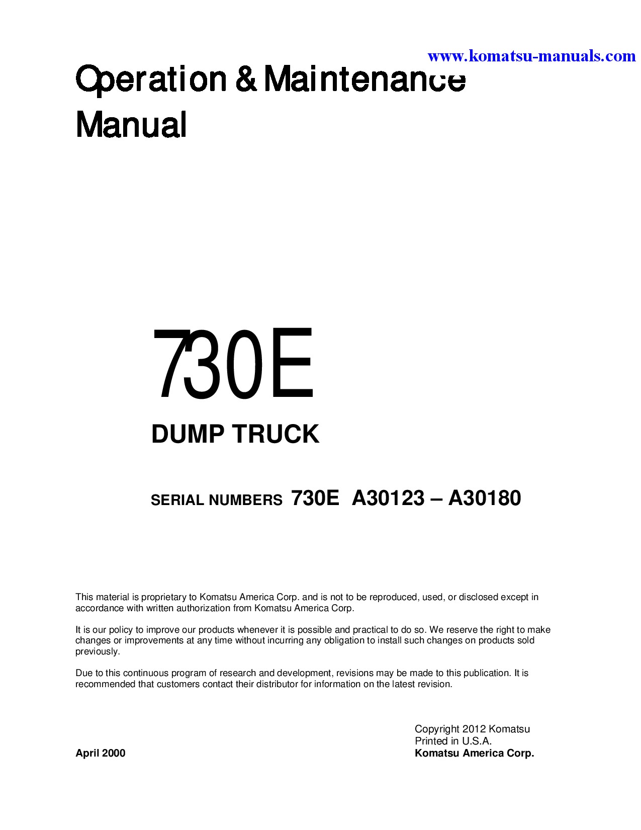Komatsu 730e(usa) operation and maintenance manuals dumptrucks rigid download Komatsu 730e(usa) operation and maintenance manuals dumptrucks rigid download