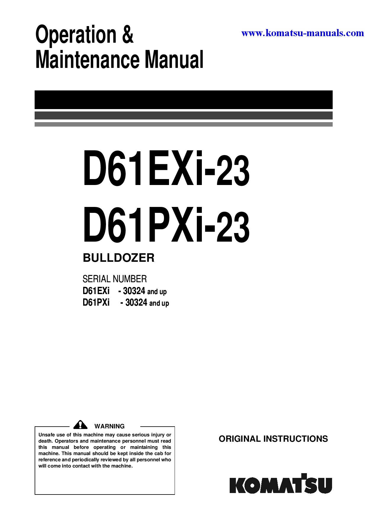 Komatsu d61pxi-23(jpn) operation and maintenance manuals bulldozers download Komatsu d61pxi-23(jpn) operation and maintenance manuals bulldozers download