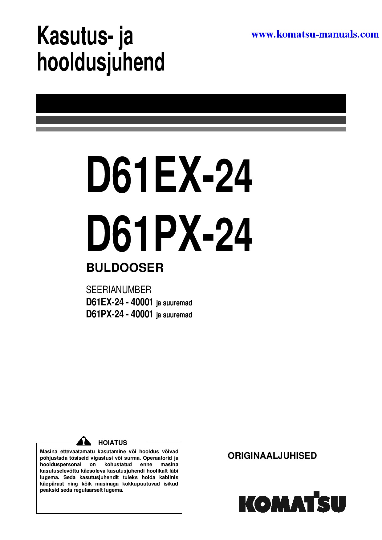 Komatsu d61ex-24(jpn) operation and maintenance manuals bulldozers download Komatsu d61ex-24(jpn) operation and maintenance manuals bulldozers download