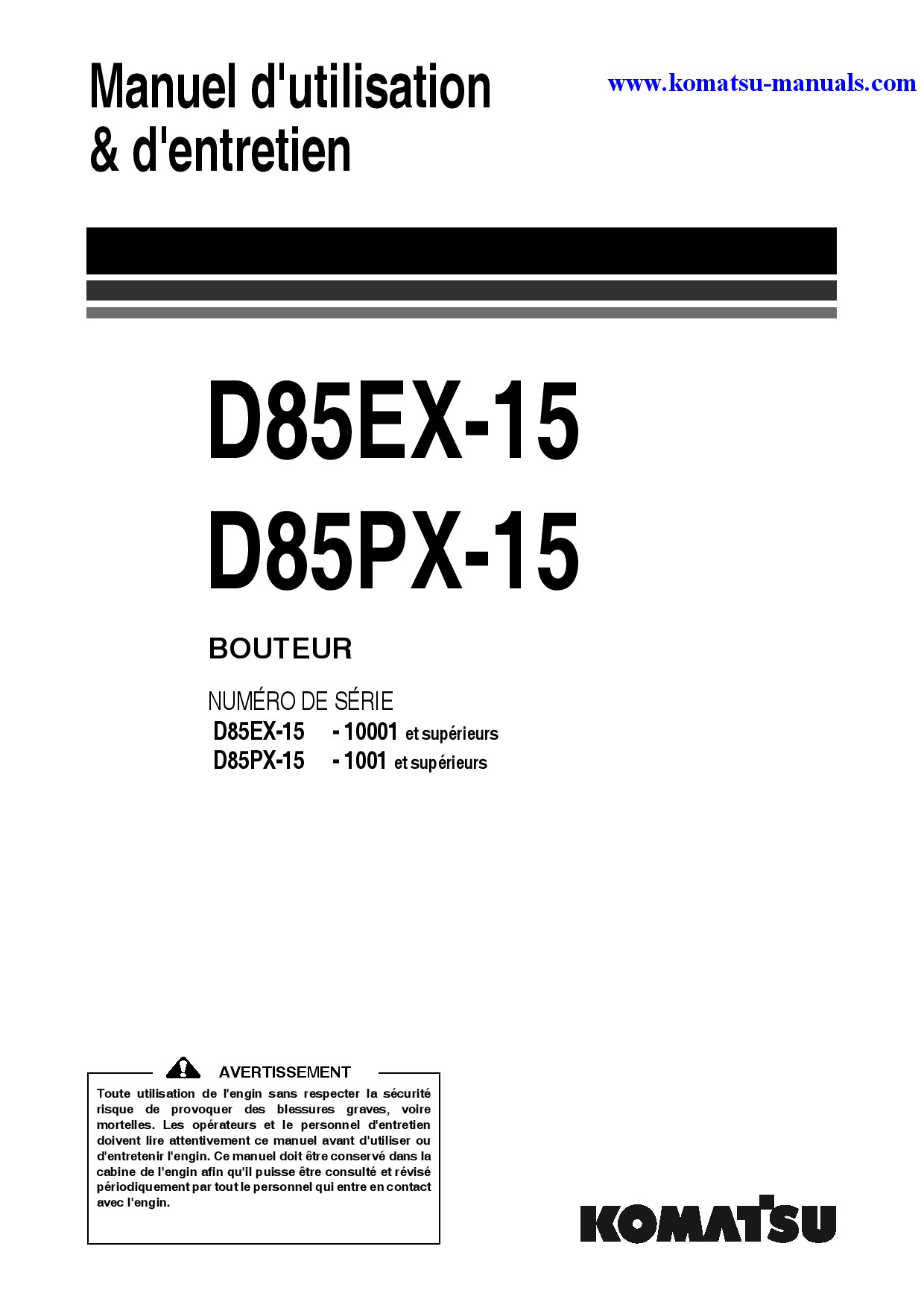 Komatsu d85ex-15(jpn) operation and maintenance manuals crawler loaders download Komatsu d85ex-15(jpn) operation and maintenance manuals crawler loaders download