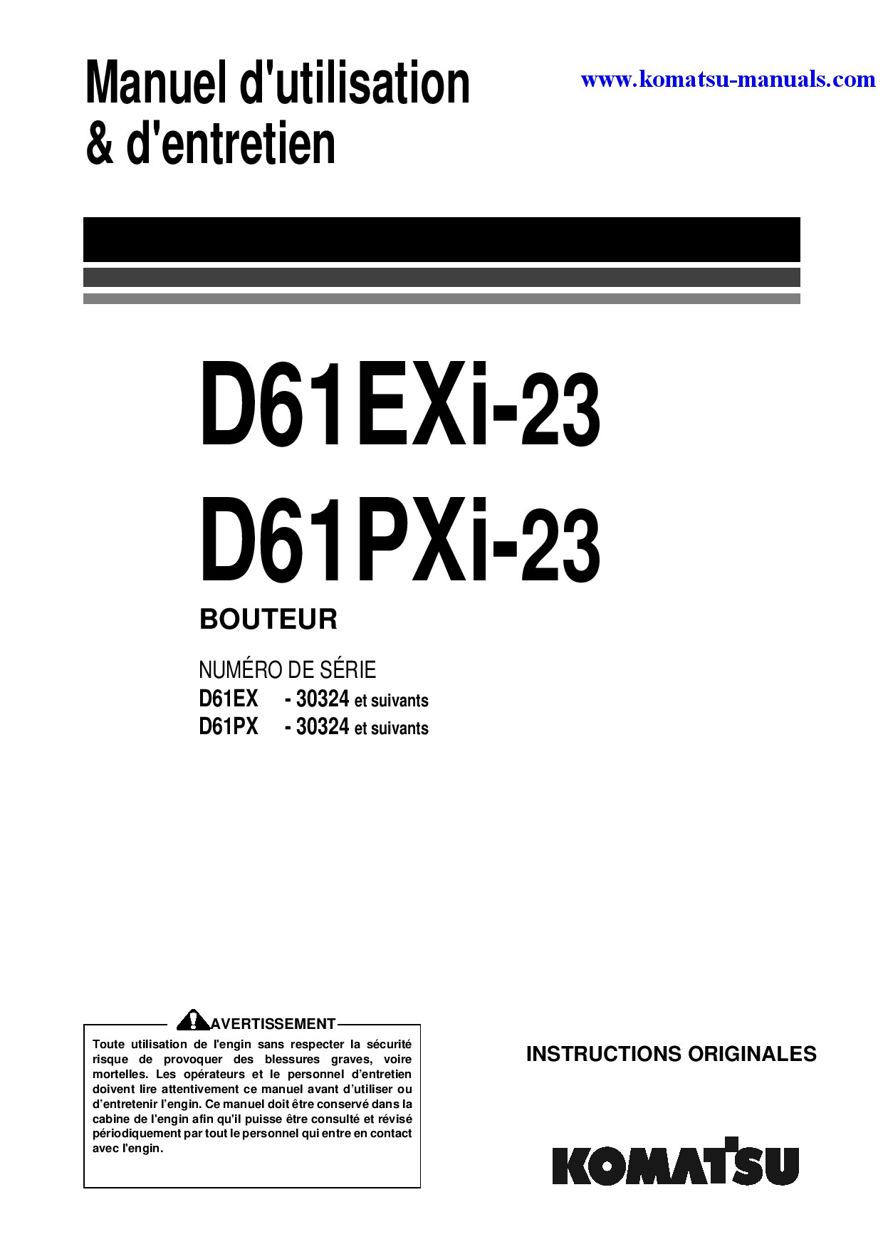 Komatsu d61exi-23(jpn) operation and maintenance manuals bulldozers download Komatsu d61exi-23(jpn) operation and maintenance manuals bulldozers download