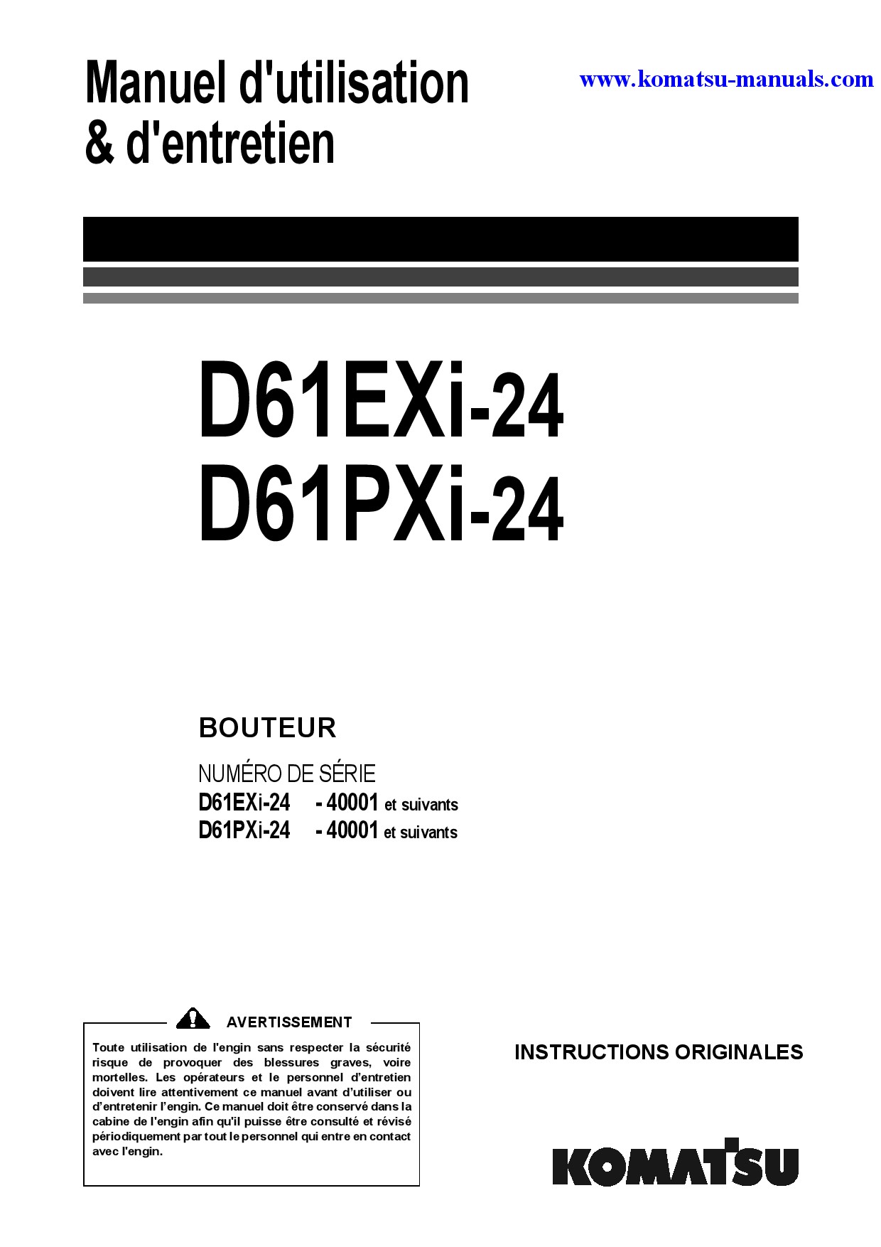 Komatsu d61pxi-24(jpn) operation and maintenance manuals bulldozers download Komatsu d61pxi-24(jpn) operation and maintenance manuals bulldozers download