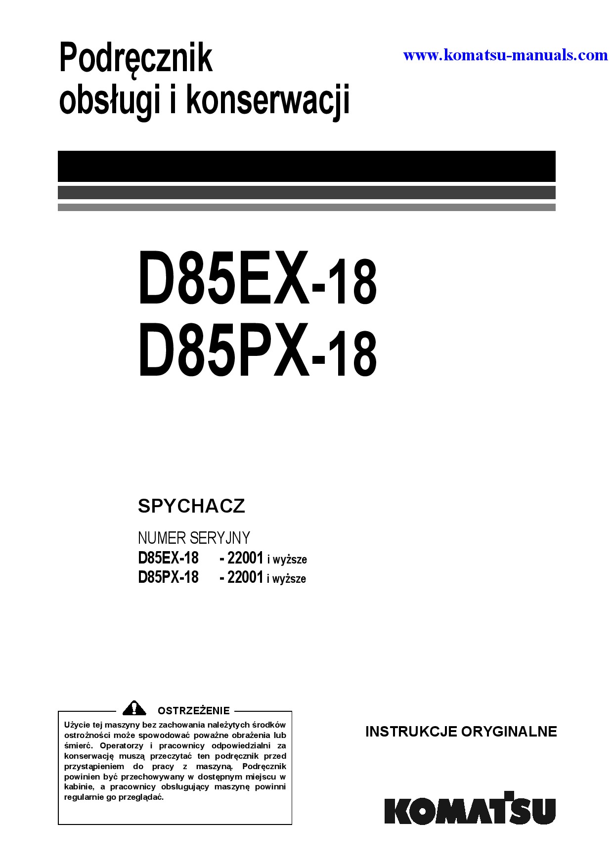 Komatsu d85ex-18(jpn) operation and maintenance manuals bulldozers download Komatsu d85ex-18(jpn) operation and maintenance manuals bulldozers download