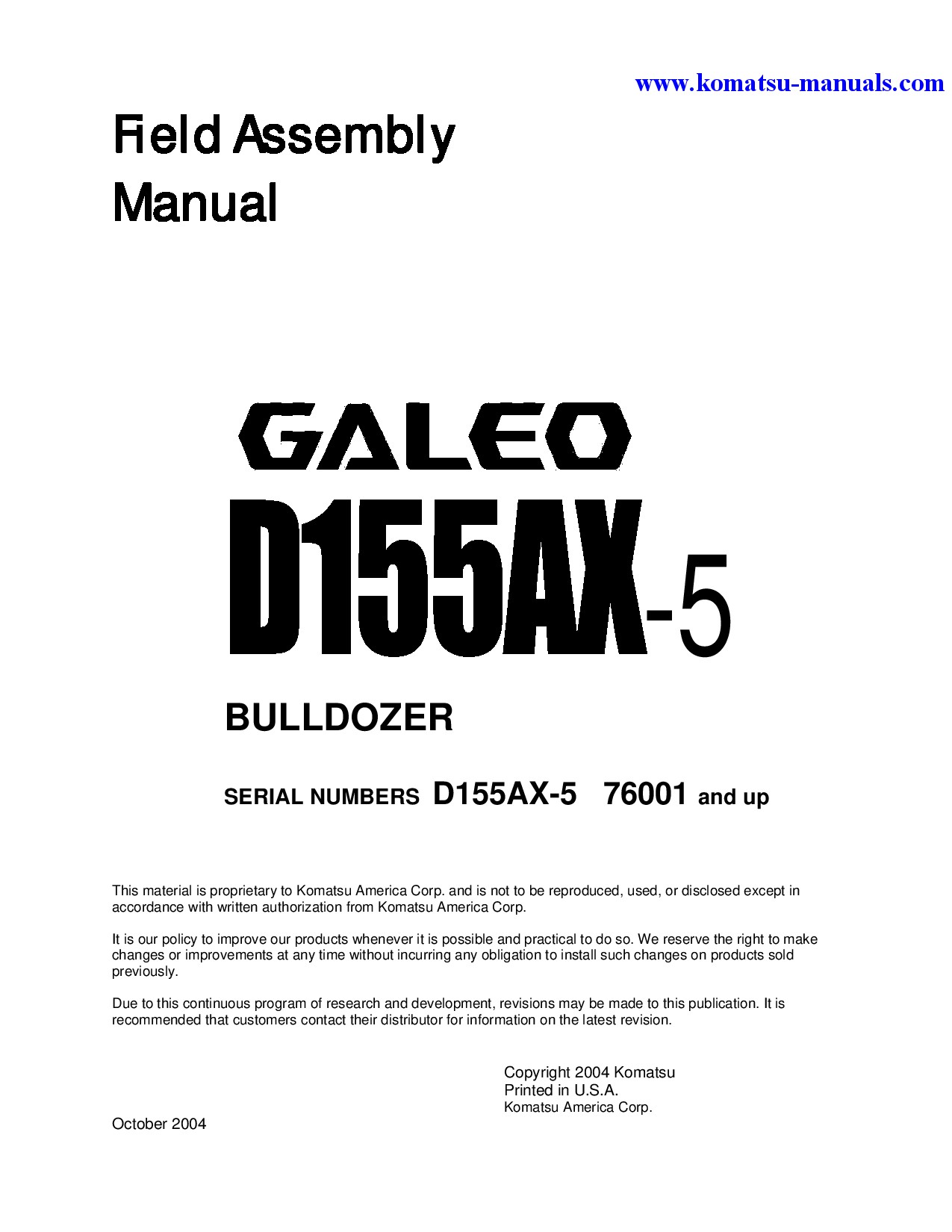 Komatsu d155ax-5(jpn) field assembly manuals crawler loaders download Komatsu d155ax-5(jpn) field assembly manuals crawler loaders download