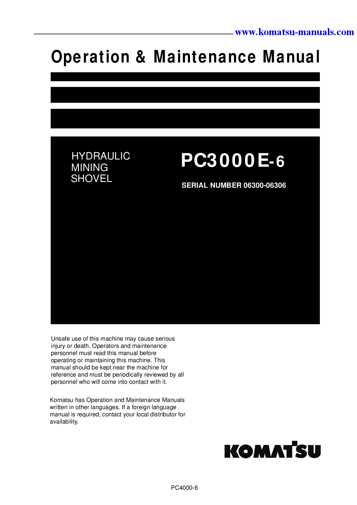 Komatsu pc3000e-6(deu) operation and maintenance manuals excavators crawler download Komatsu pc3000e-6(deu) operation and maintenance manuals excavators crawler download