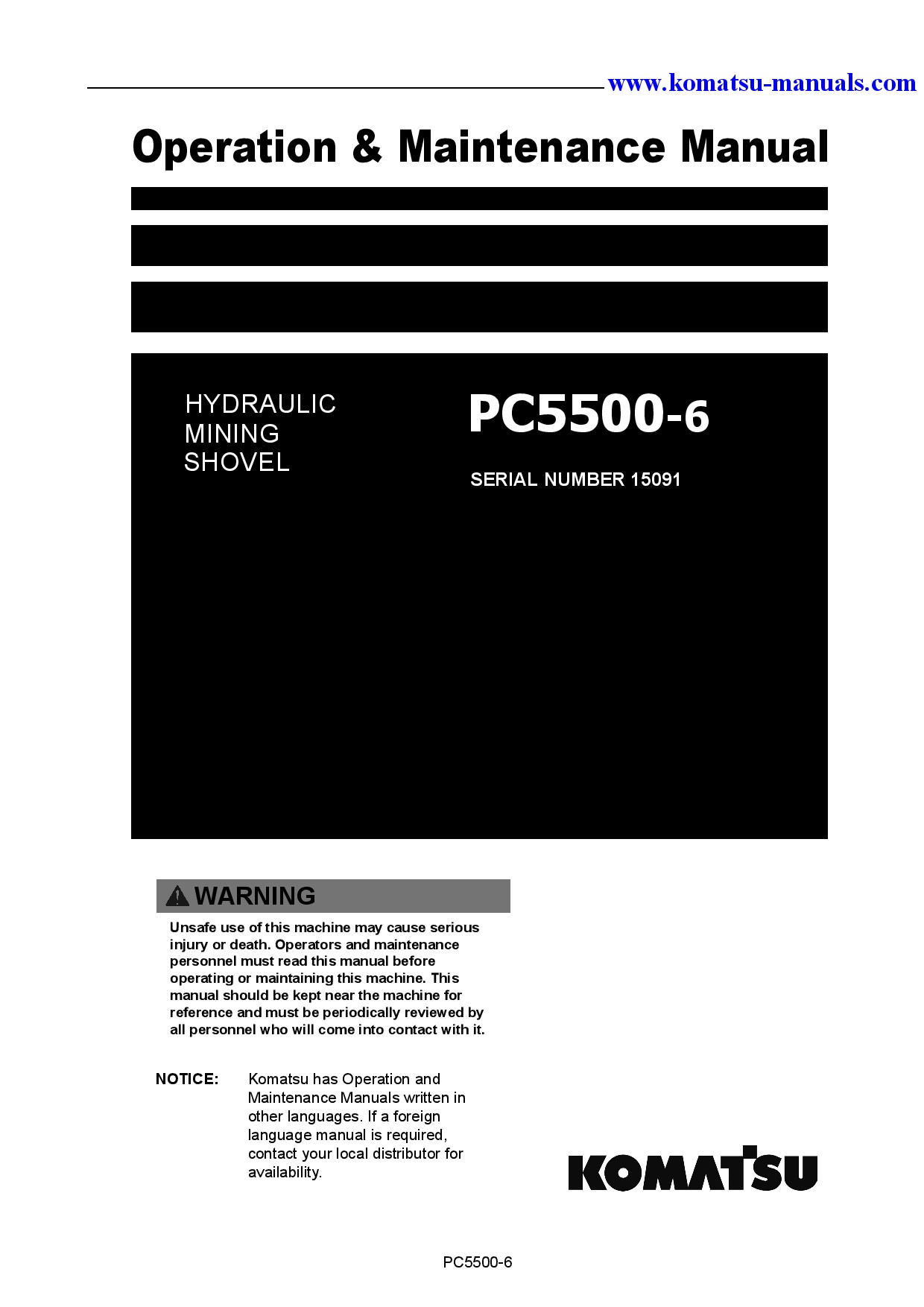 Komatsu pc5500-6(deu) operation and maintenance manuals excavators crawler download Komatsu pc5500-6(deu) operation and maintenance manuals excavators crawler download