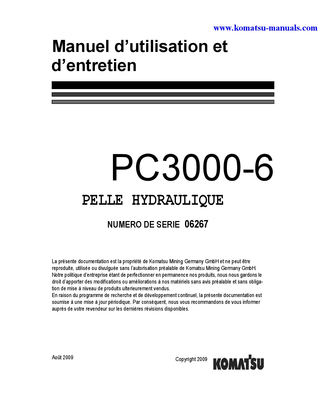 Komatsu pc3000-6(deu) operation and maintenance manuals excavators crawler download Komatsu pc3000-6(deu) operation and maintenance manuals excavators crawler download