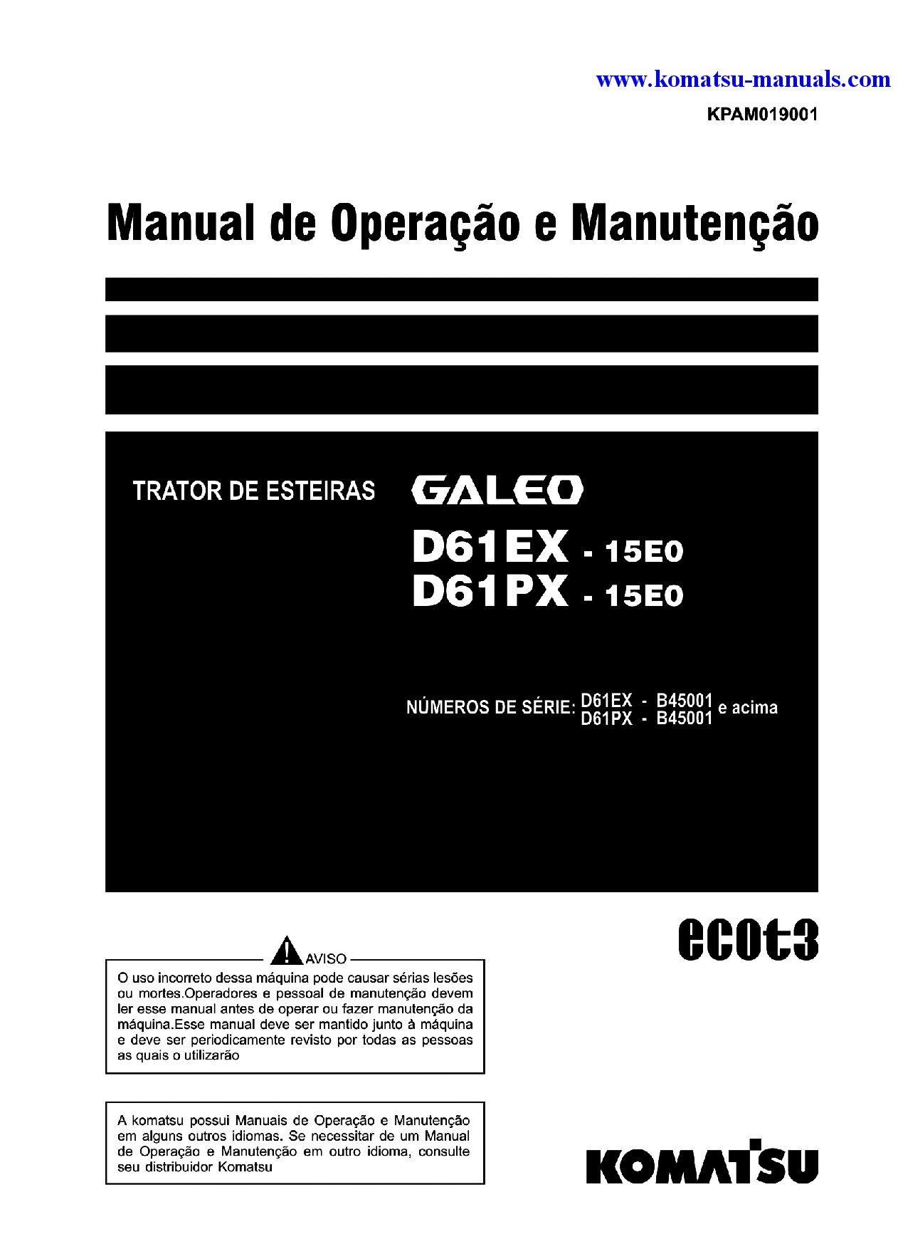 Komatsu d61ex-15(bra)-e0 operation and maintenance manuals bulldozers download Komatsu d61ex-15(bra)-e0 operation and maintenance manuals bulldozers download