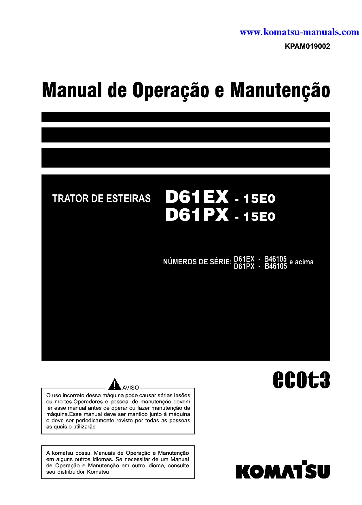 Komatsu d61px-15(bra)-e0 operation and maintenance manuals bulldozers download Komatsu d61px-15(bra)-e0 operation and maintenance manuals bulldozers download