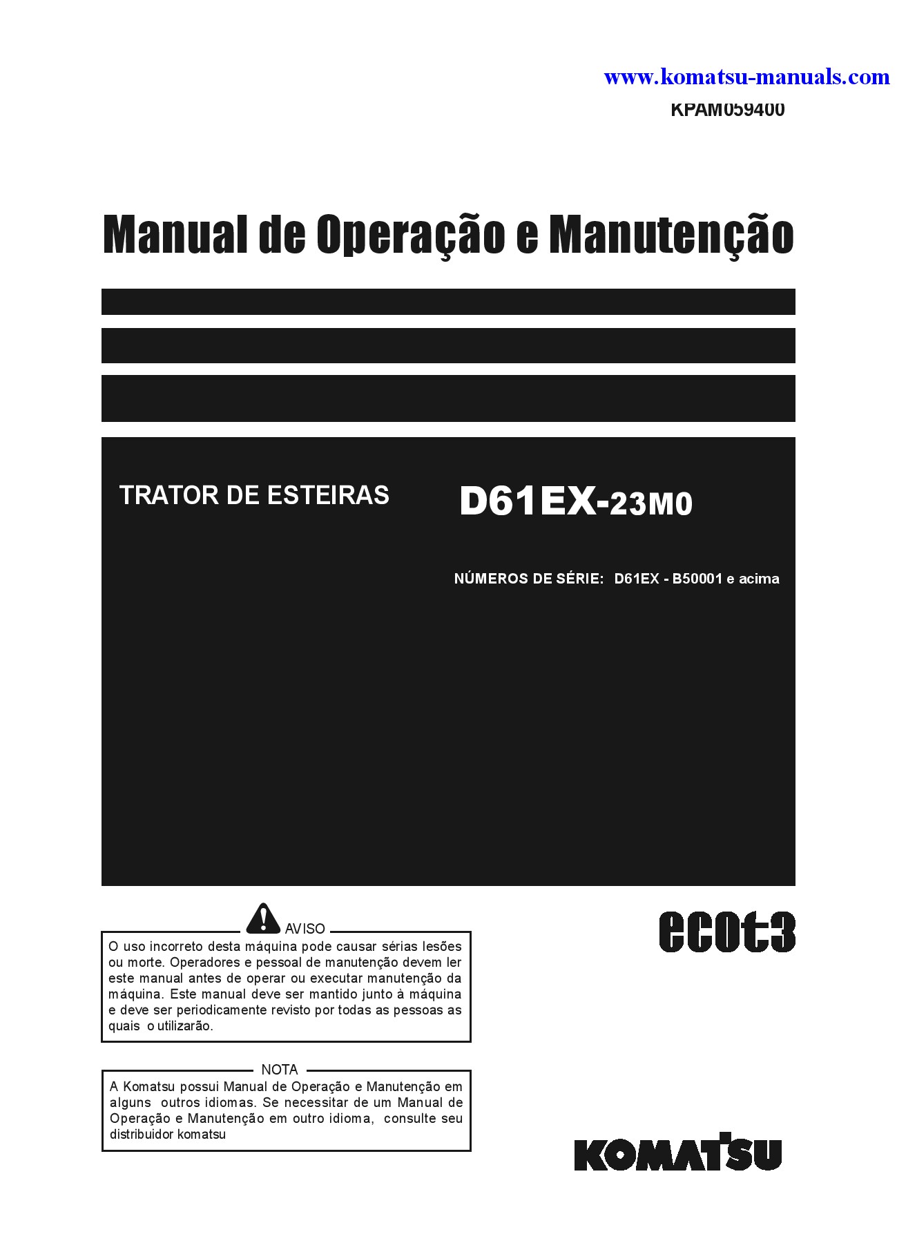 Komatsu d61ex-23(bra)-m0 operation and maintenance manuals bulldozers download Komatsu d61ex-23(bra)-m0 operation and maintenance manuals bulldozers download