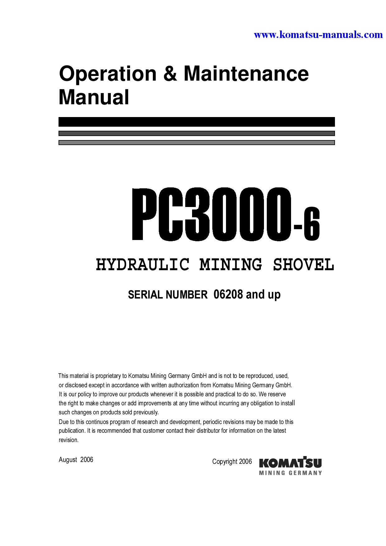 Komatsu pc3000-6(deu) operation and maintenance manuals excavators crawler download Komatsu pc3000-6(deu) operation and maintenance manuals excavators crawler download