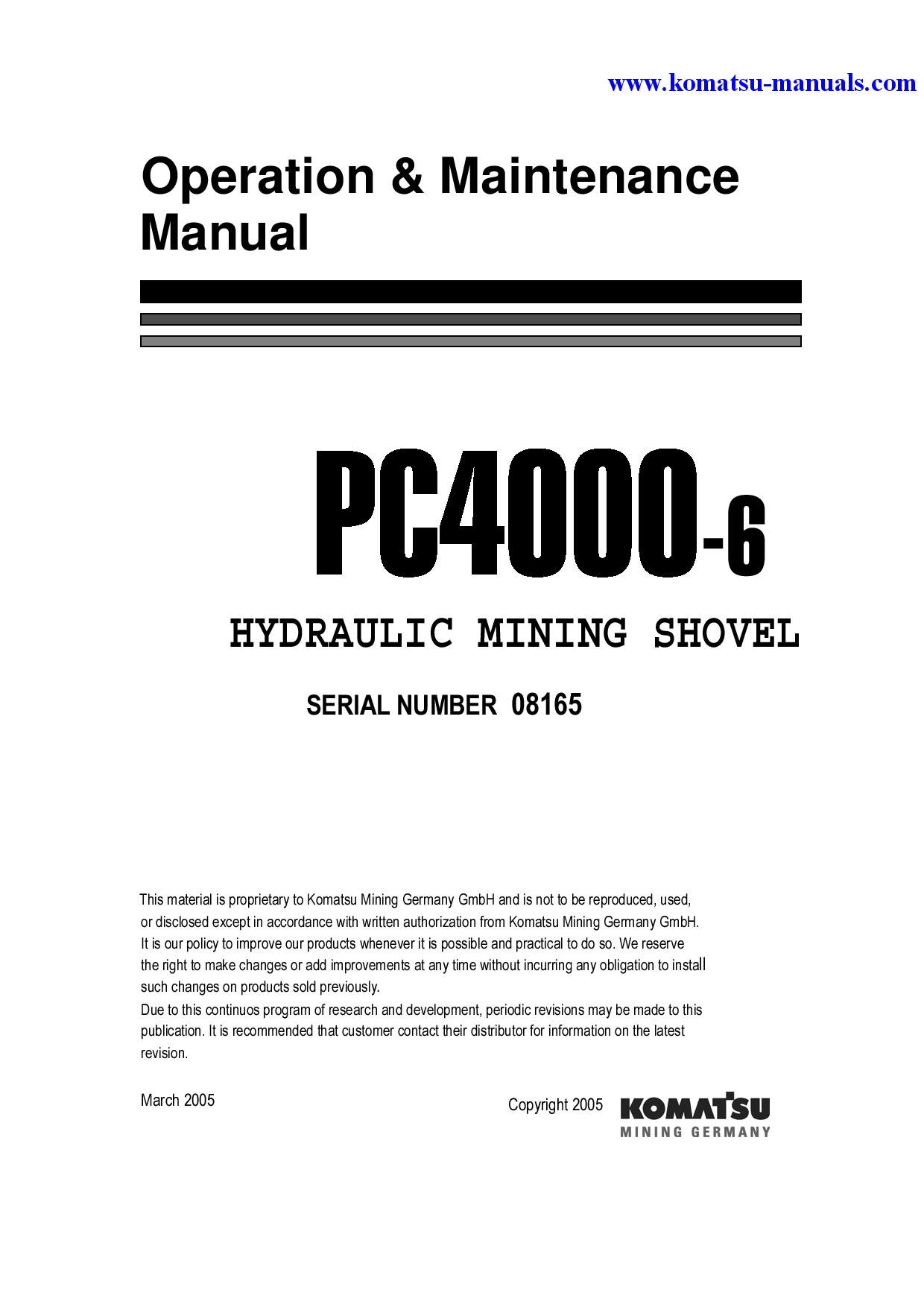 Komatsu pc4000-6(deu)-electric motor operation and maintenance manuals excavators crawler download Komatsu pc4000-6(deu)-electric motor operation and maintenance manuals excavators crawler download