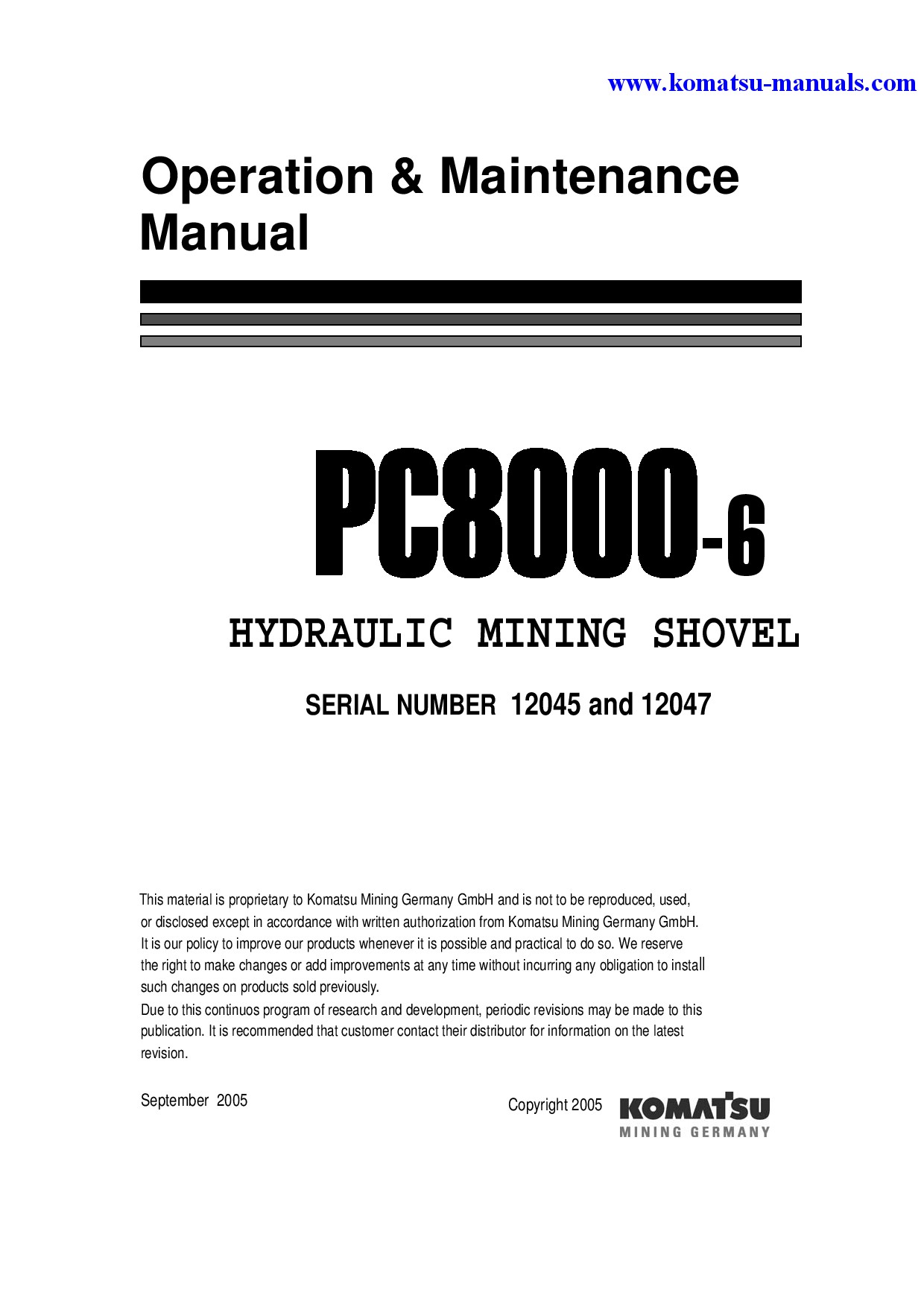 Komatsu pc8000-6(deu)-electric motor operation and maintenance manuals excavators crawler download Komatsu pc8000-6(deu)-electric motor operation and maintenance manuals excavators crawler download