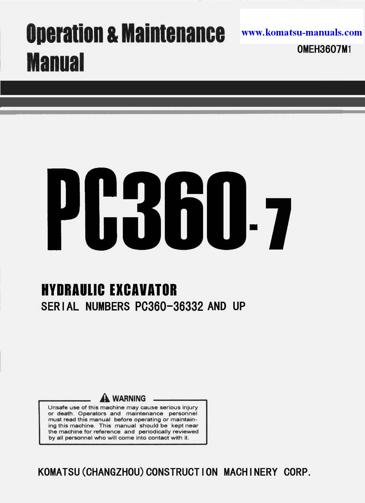 Komatsu pc360-7(chn) operation and maintenance manuals excavators crawler download Komatsu pc360-7(chn) operation and maintenance manuals excavators crawler download