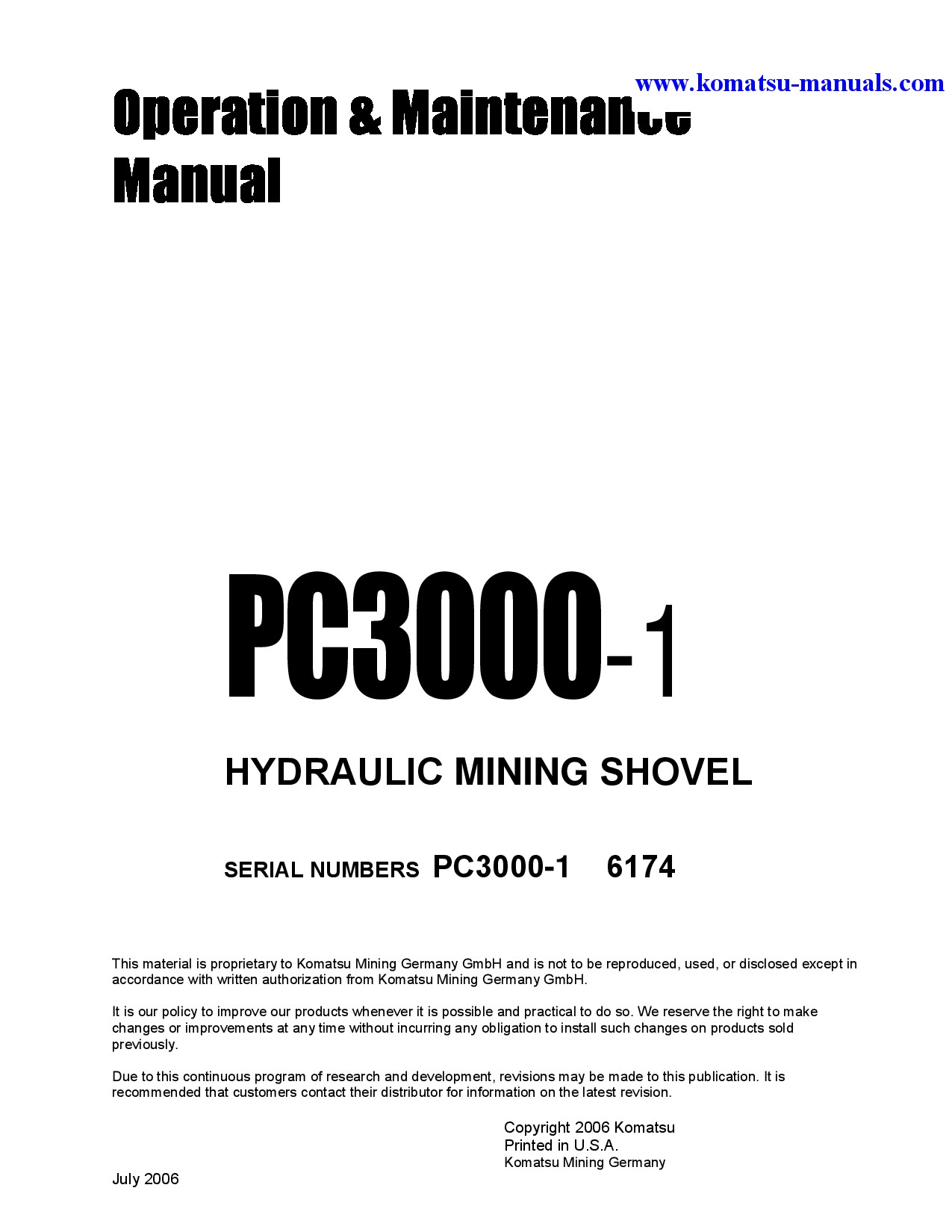 Komatsu pc3000-1(deu) operation and maintenance manuals excavators crawler download Komatsu pc3000-1(deu) operation and maintenance manuals excavators crawler download