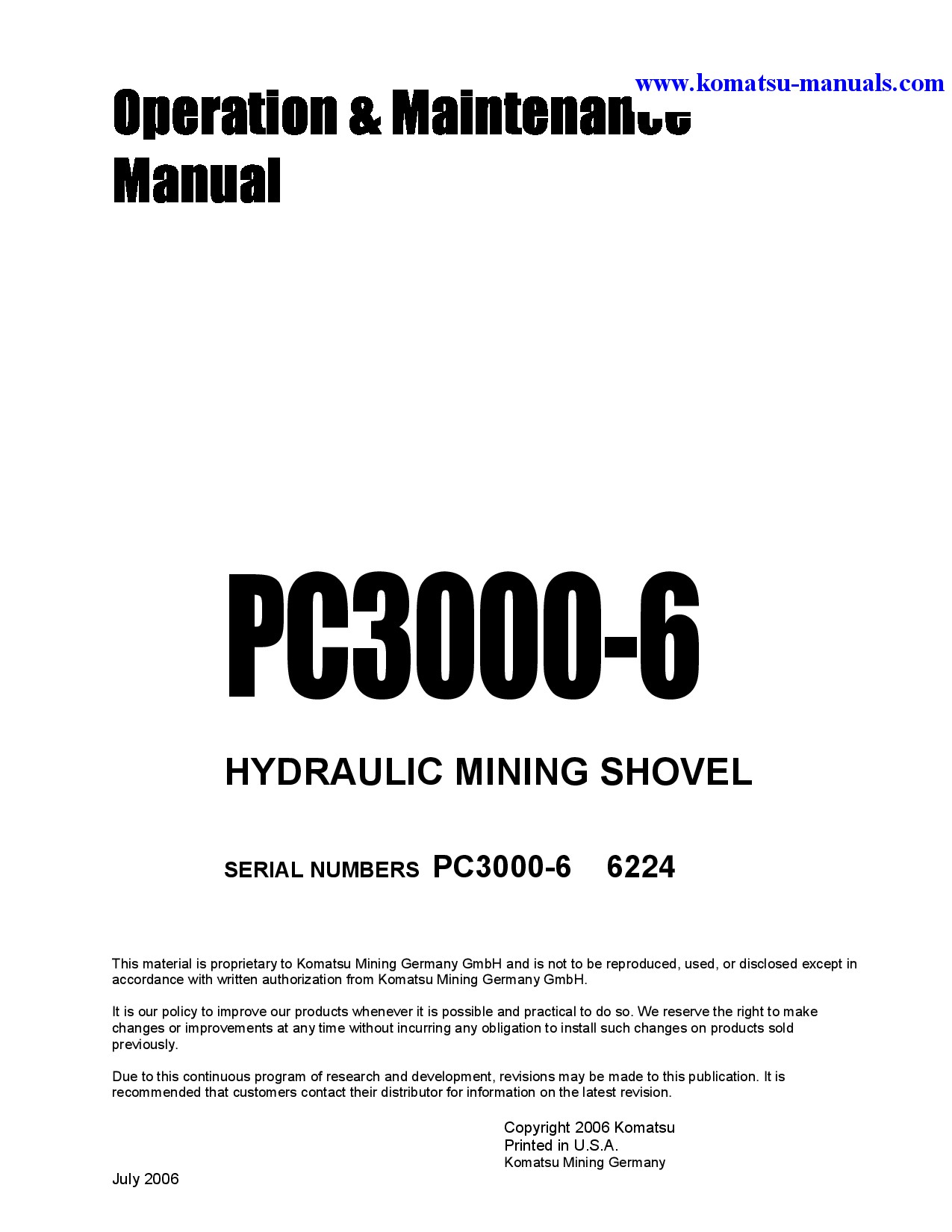 Komatsu pc3000-6(deu) operation and maintenance manuals excavators crawler download Komatsu pc3000-6(deu) operation and maintenance manuals excavators crawler download