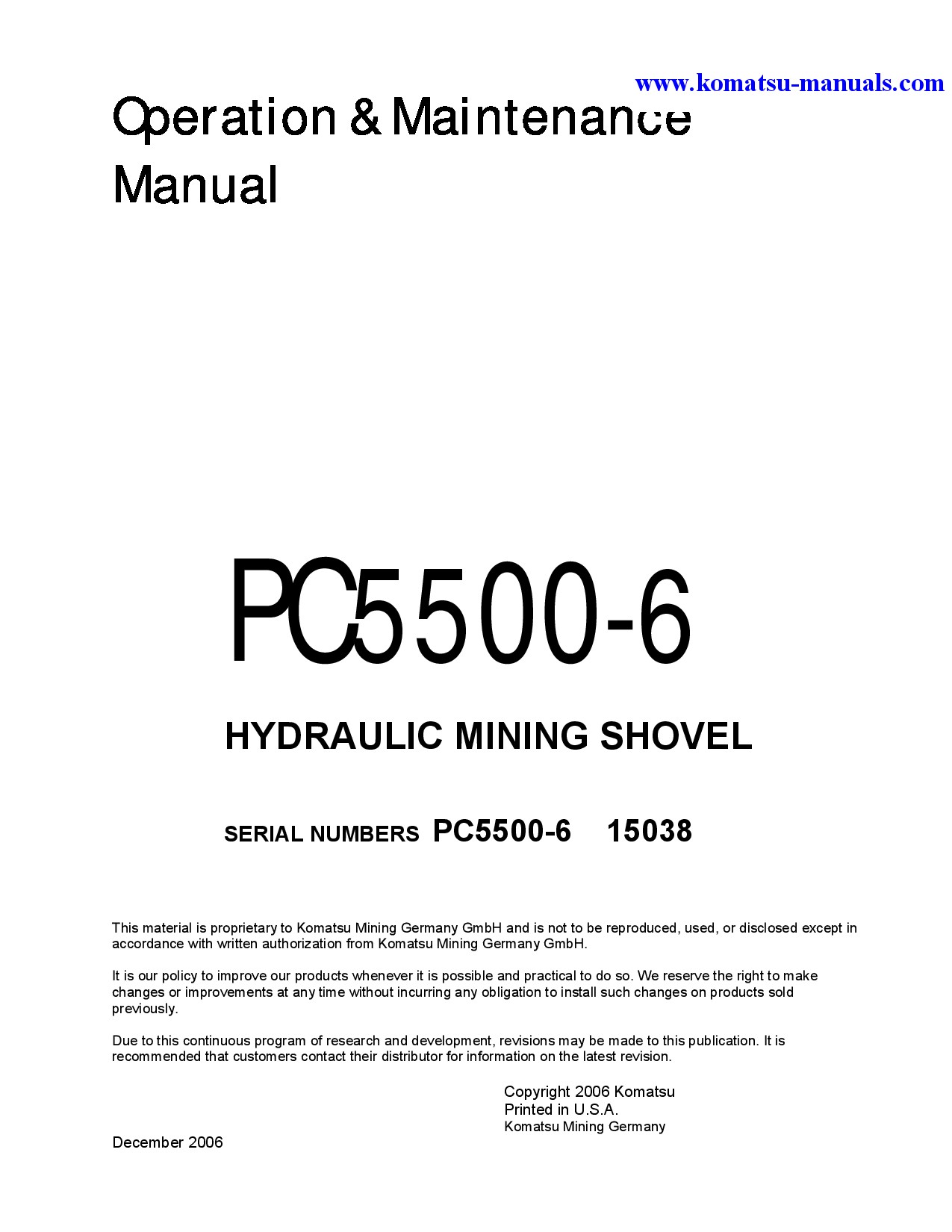 Komatsu pc5500-6(deu) operation and maintenance manuals excavators crawler download Komatsu pc5500-6(deu) operation and maintenance manuals excavators crawler download