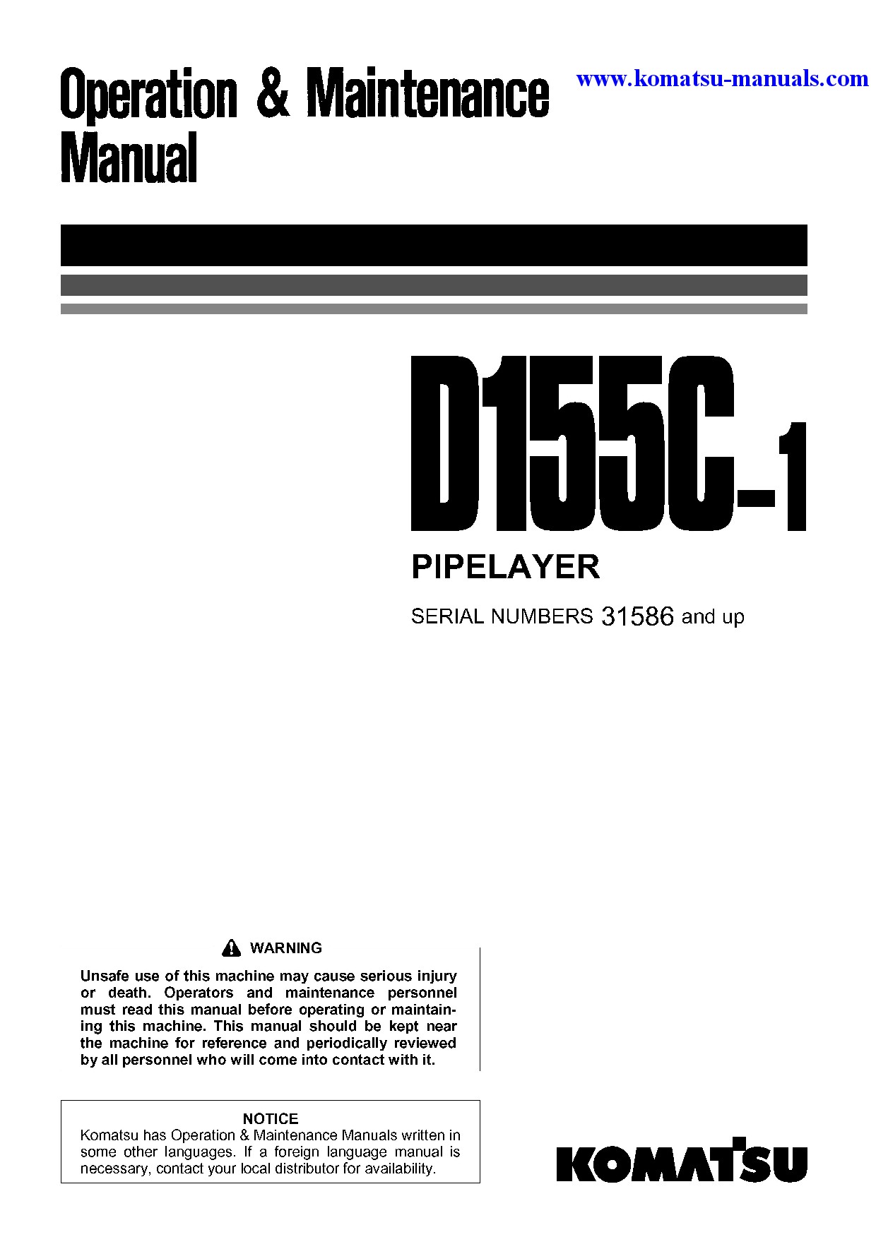 Komatsu d155c-1(jpn) operation and maintenance manuals pipelayers download Komatsu d155c-1(jpn) operation and maintenance manuals pipelayers download