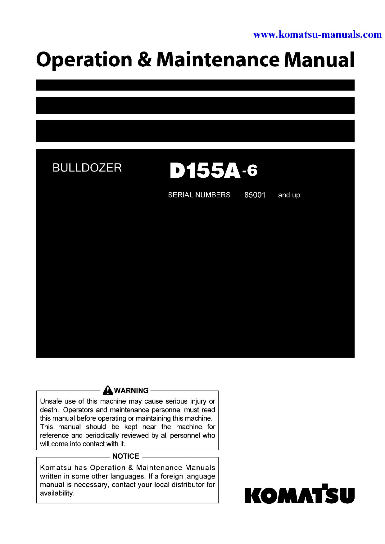 Komatsu d155a-6(jpn) operation and maintenance manuals bulldozers download Komatsu d155a-6(jpn) operation and maintenance manuals bulldozers download