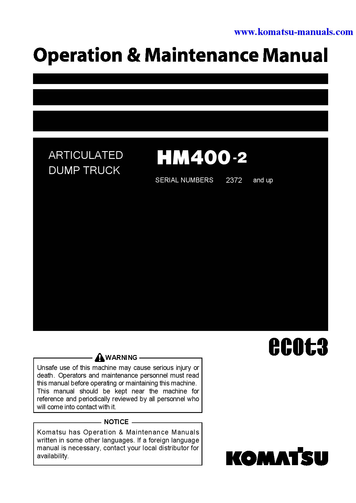 Komatsu hm400-2(jpn) operation and maintenance manuals dumptrucks articulated download Komatsu hm400-2(jpn) operation and maintenance manuals dumptrucks articulated download