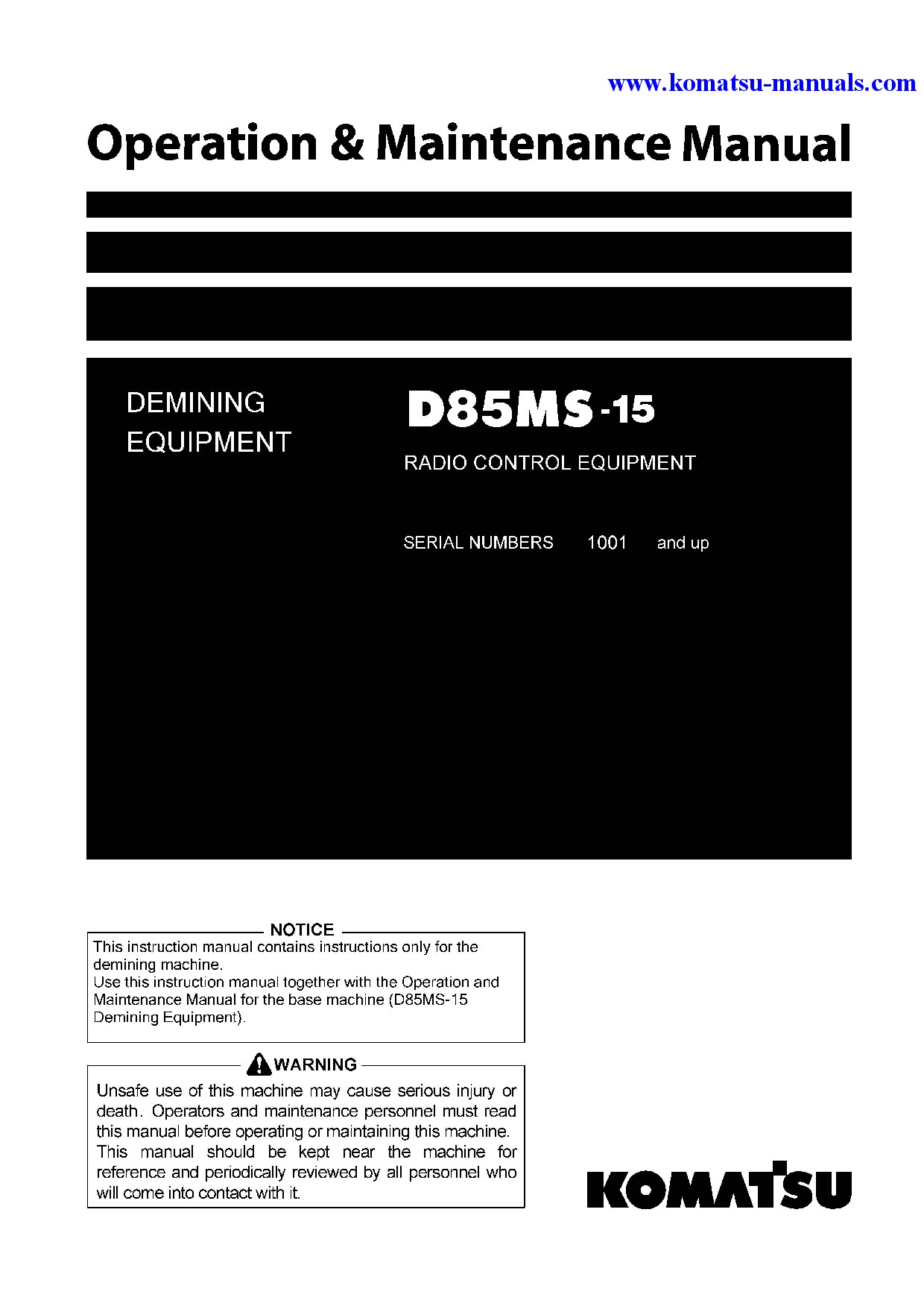 Komatsu d85ms-15(jpn)-radio control equipment operation and maintenance manuals bulldozers download Komatsu d85ms-15(jpn)-radio control equipment operation and maintenance manuals bulldozers download