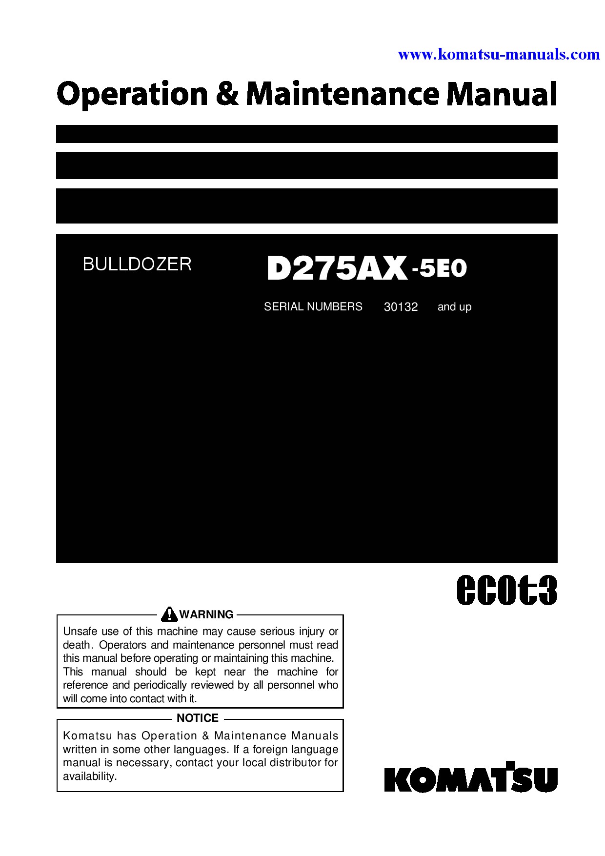 Komatsu d275ax-5(jpn)-e0 operation and maintenance manuals crawler loaders download Komatsu d275ax-5(jpn)-e0 operation and maintenance manuals crawler loaders download