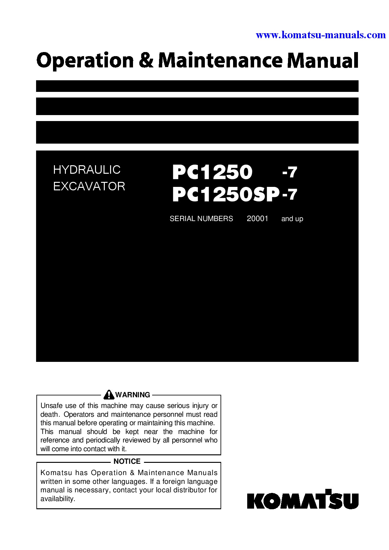 Komatsu pc1250sp-7(jpn) operation and maintenance manuals excavators crawler download Komatsu pc1250sp-7(jpn) operation and maintenance manuals excavators crawler download
