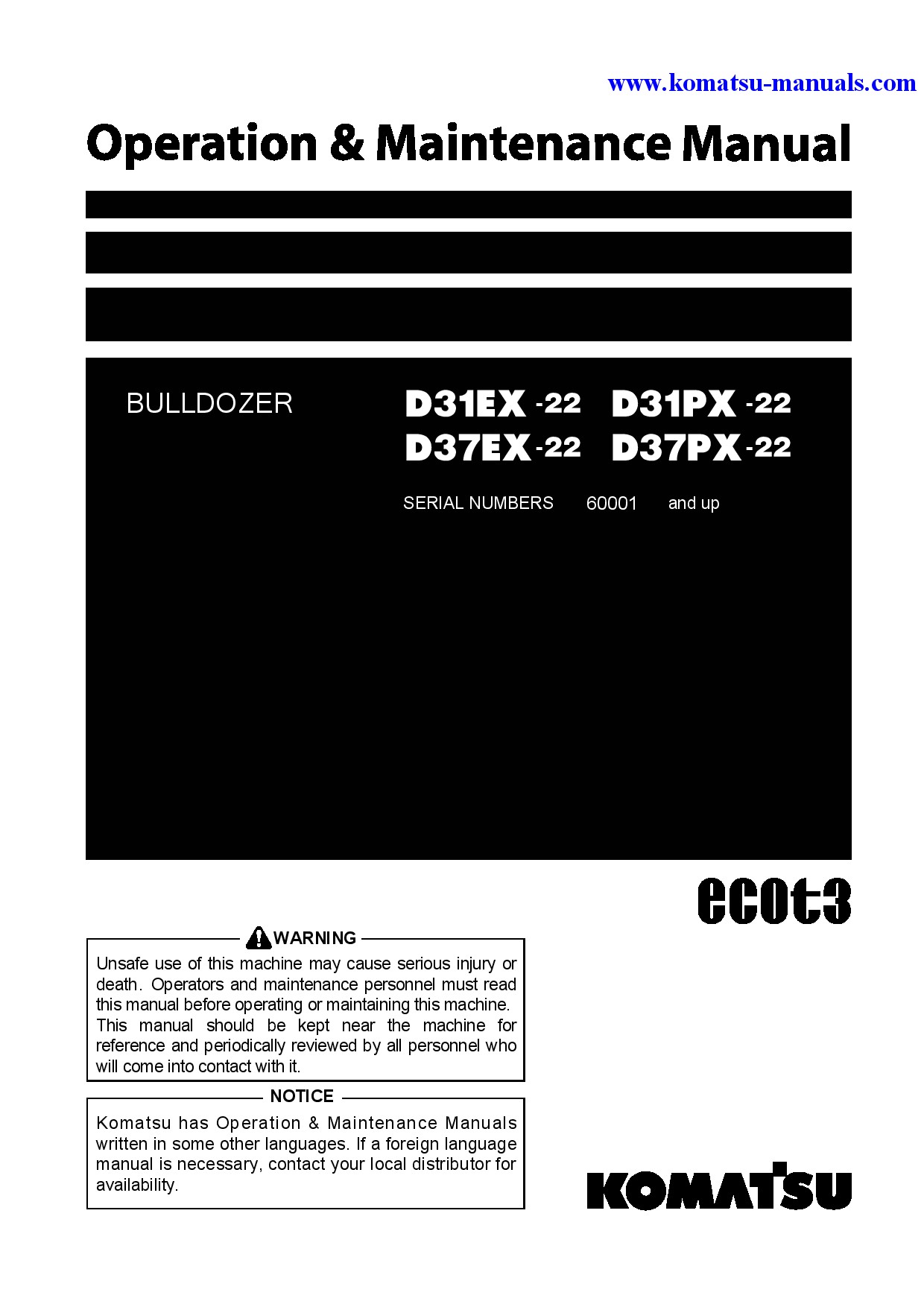 Komatsu d37ex-22(jpn) operation and maintenance manuals bulldozers download Komatsu d37ex-22(jpn) operation and maintenance manuals bulldozers download