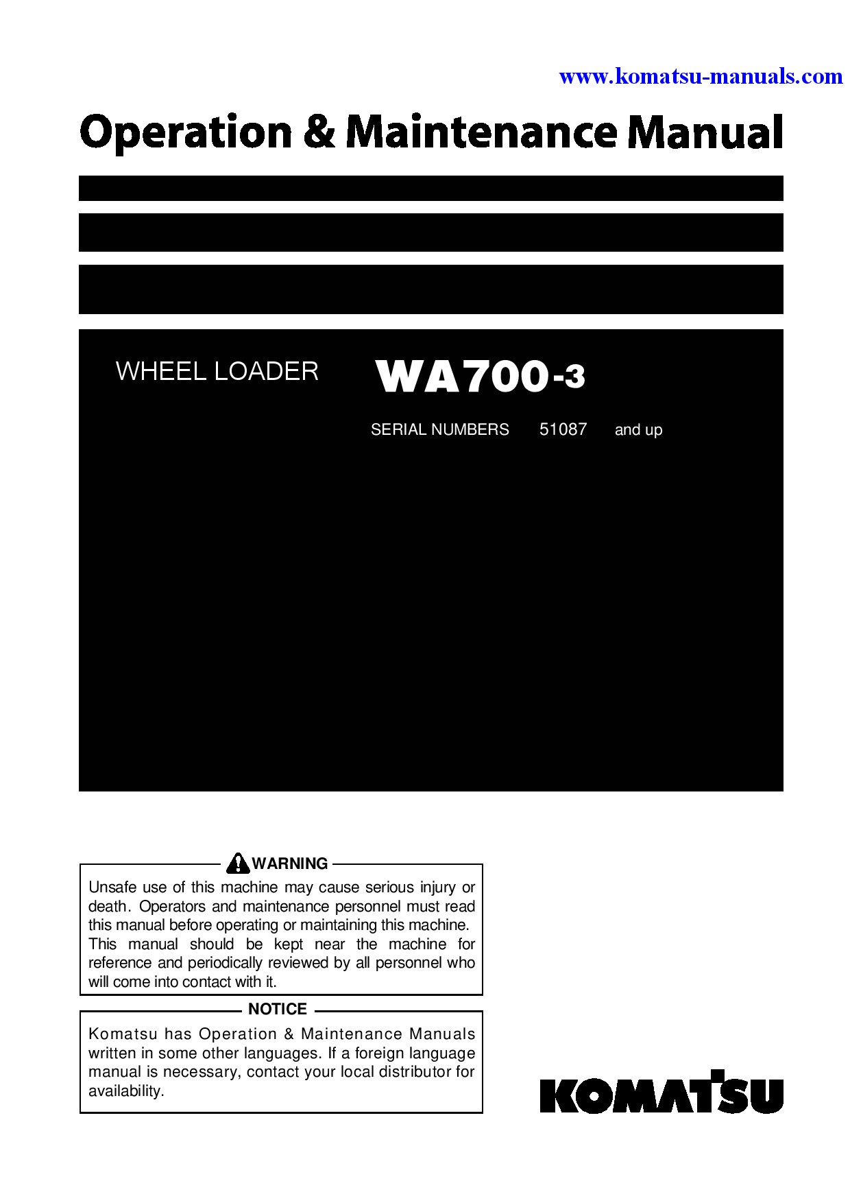 Komatsu wa700-3(jpn) operation and maintenance manuals wheel loaders download Komatsu wa700-3(jpn) operation and maintenance manuals wheel loaders download