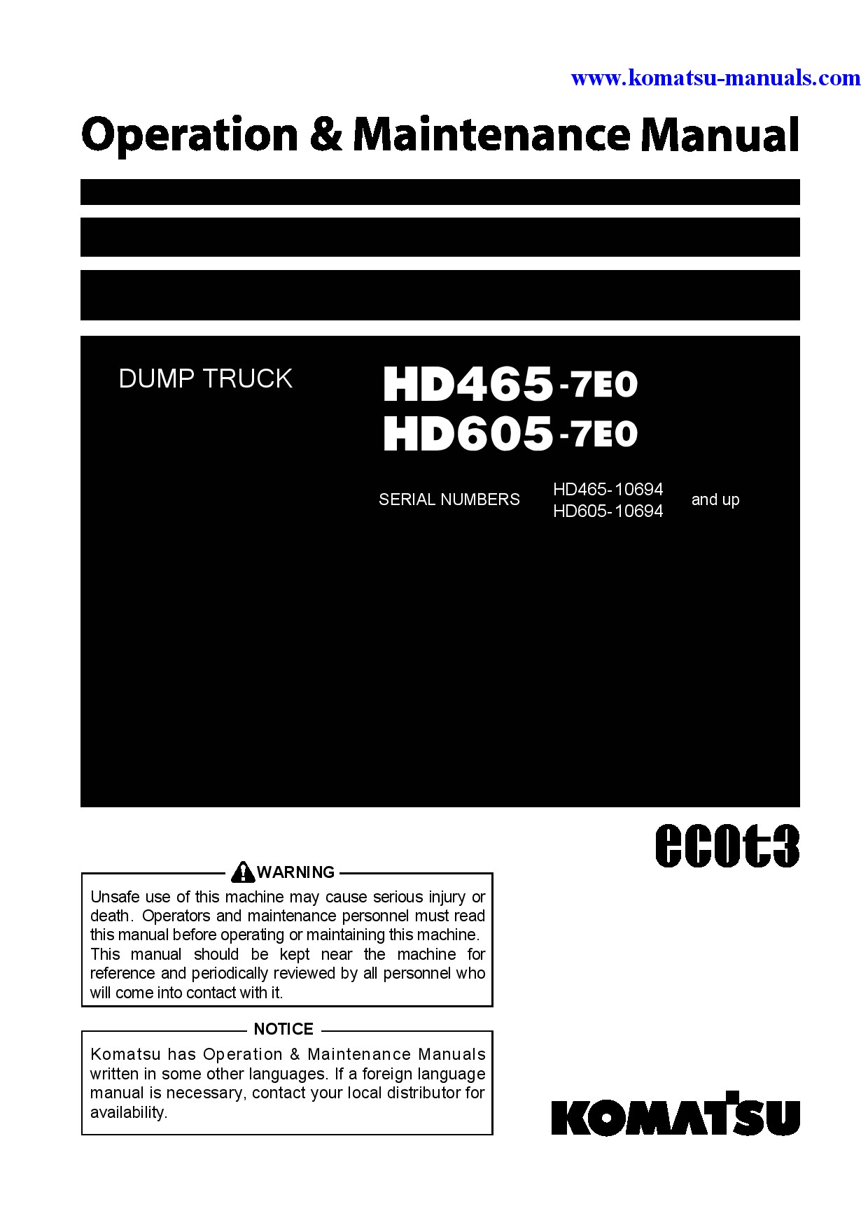 Komatsu hd605-7(jpn)-e0 operation and maintenance manuals dumptrucks rigid download Komatsu hd605-7(jpn)-e0 operation and maintenance manuals dumptrucks rigid download